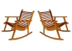 Mid-century Slat Wood Easy Rocking Chair by Michael Van Beuren for Domus, Pair