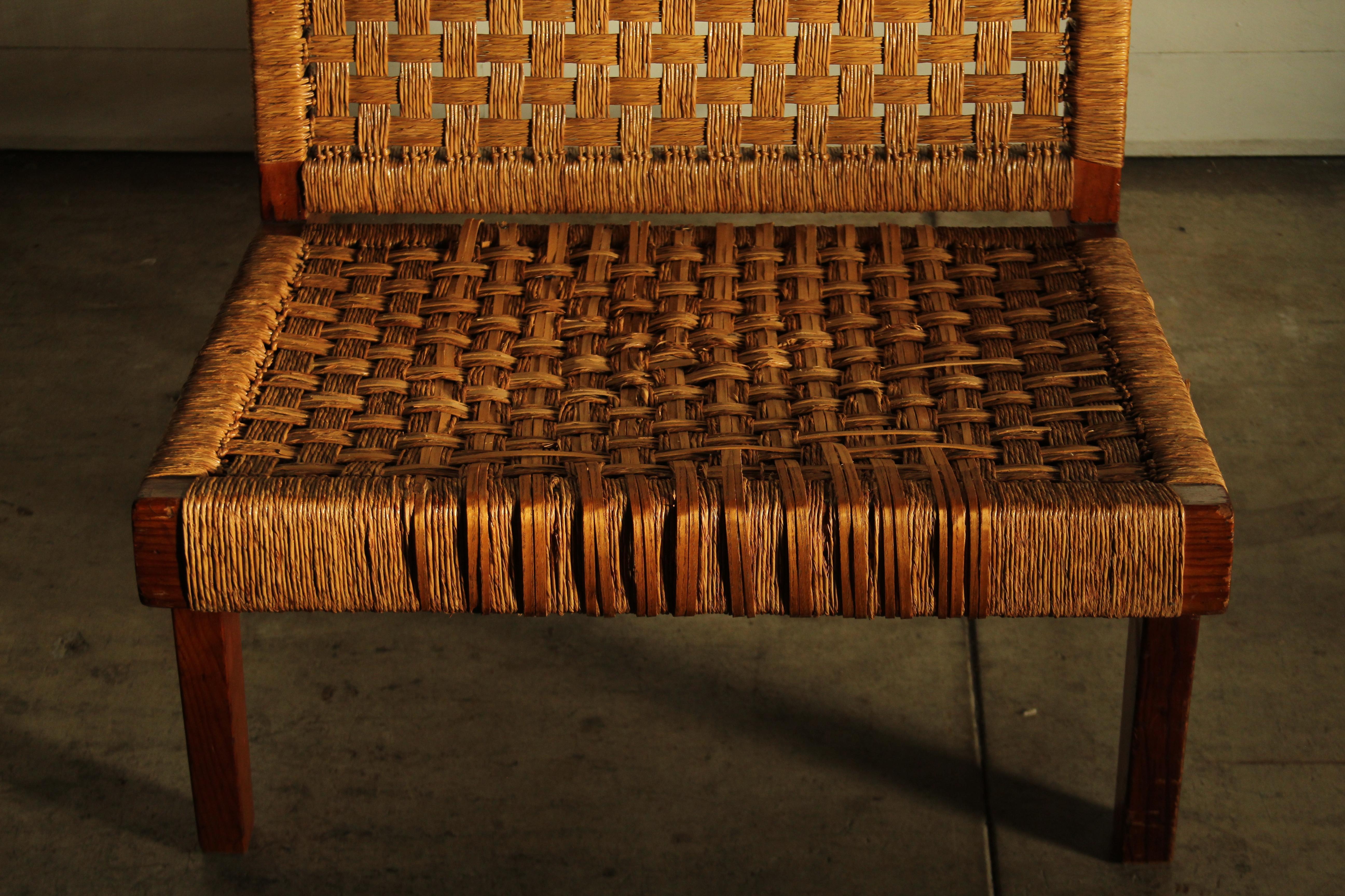 Michael van Beuren Mexican Modernist Pine and Woven Palm Lounge Chair, 1940s For Sale 5
