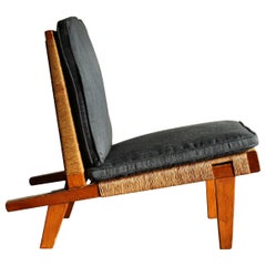 Michael van Beuren Mexican Modernist Pine and Woven Palm Lounge Chair, 1940s