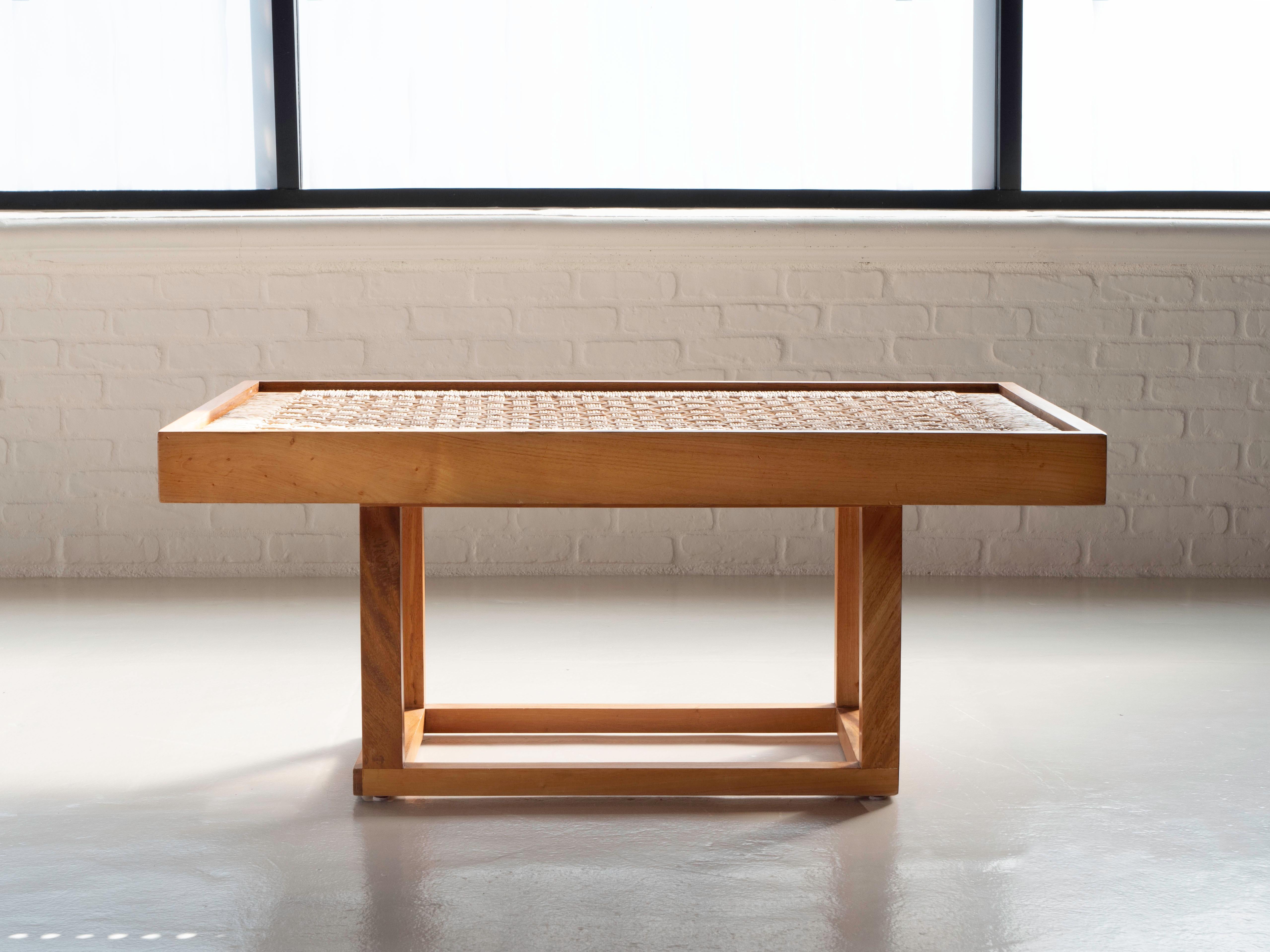 Solid wood coffee table designed by Michael Van Beuren for his company Domus. Purchased by the original owners in the 1950's during a trip to Mexico City. It can be converted into a dining table by inverting the base. We preferred the look of it
