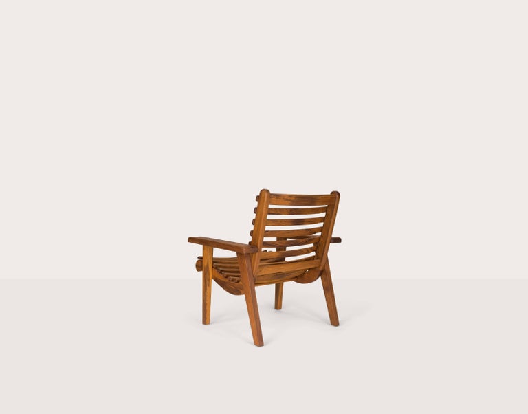 The San Miguelito armchair is an iconic design by the Bauhaus trained American designer Michael van Beuren, realized during his lifetime in Mexico. It is meticulously handcrafted in Iroko solid wood by Luteca for full outdoor use. First produced in