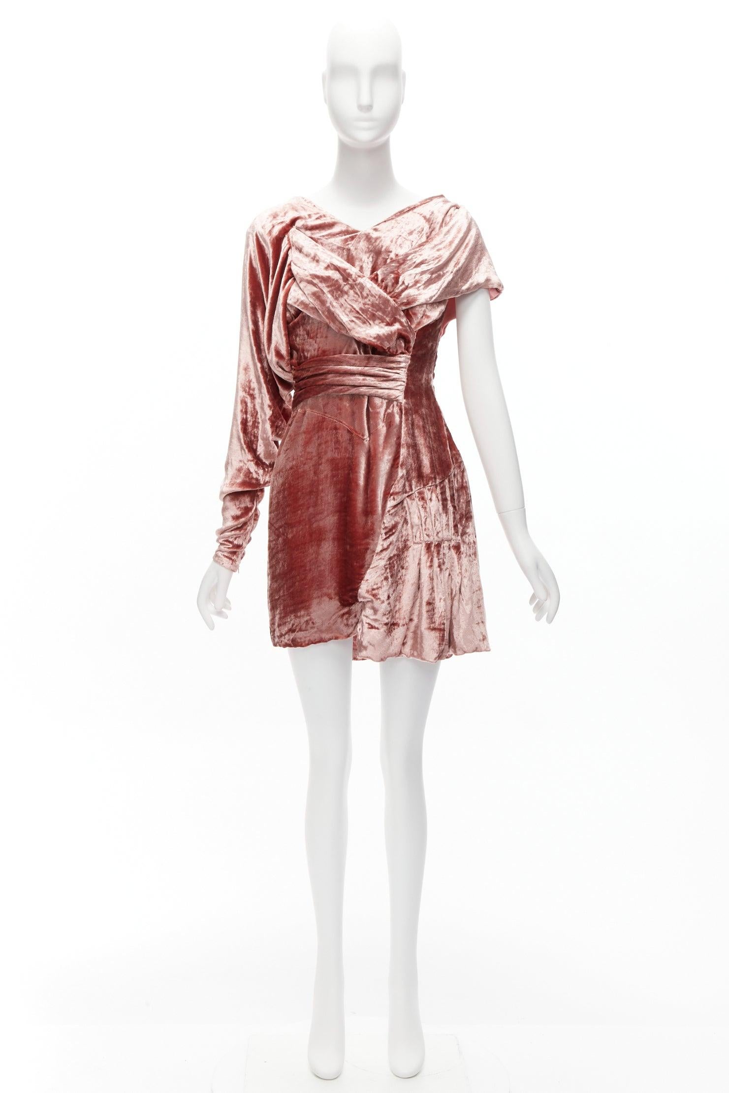 MICHAEL VAN DER HAM Runway crushed velvet asymmetric wrap draped mini dress UK8 For Sale 5