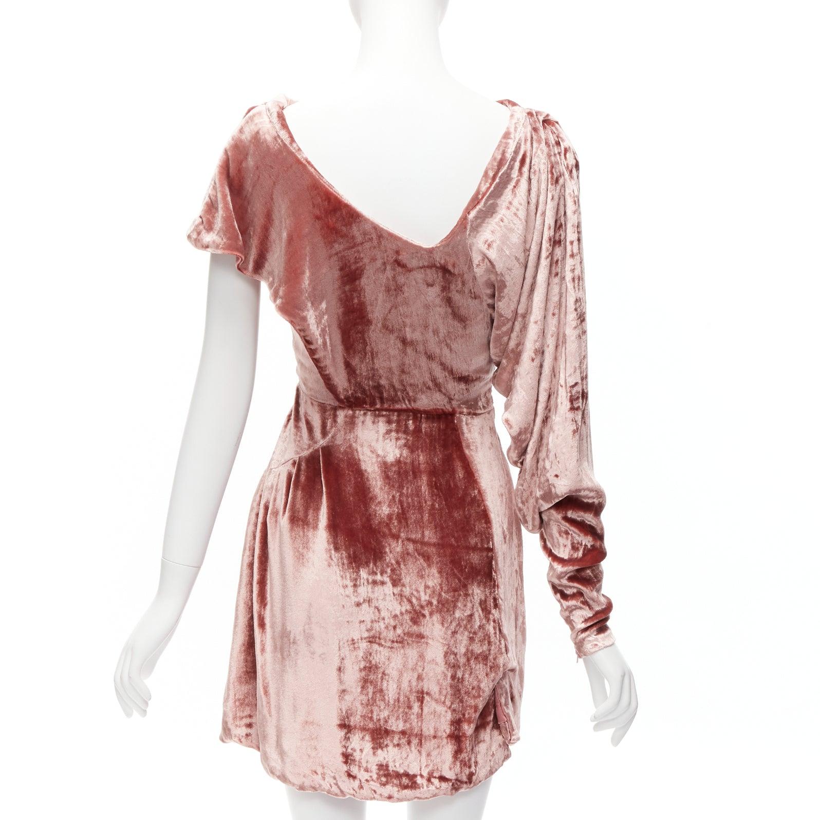Women's MICHAEL VAN DER HAM Runway crushed velvet asymmetric wrap draped mini dress UK8 For Sale