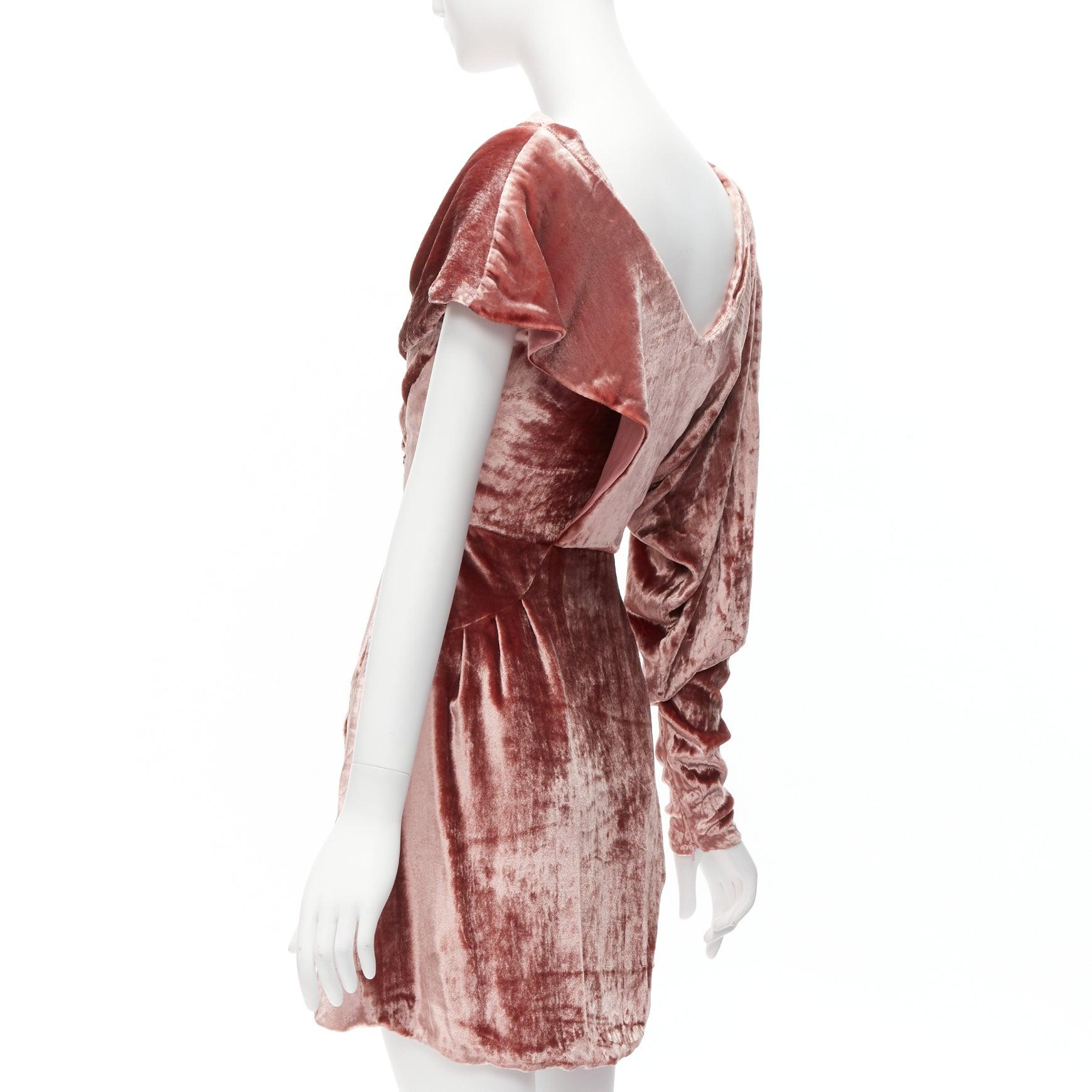 MICHAEL VAN DER HAM Runway crushed velvet asymmetric wrap draped mini dress UK8 For Sale 1