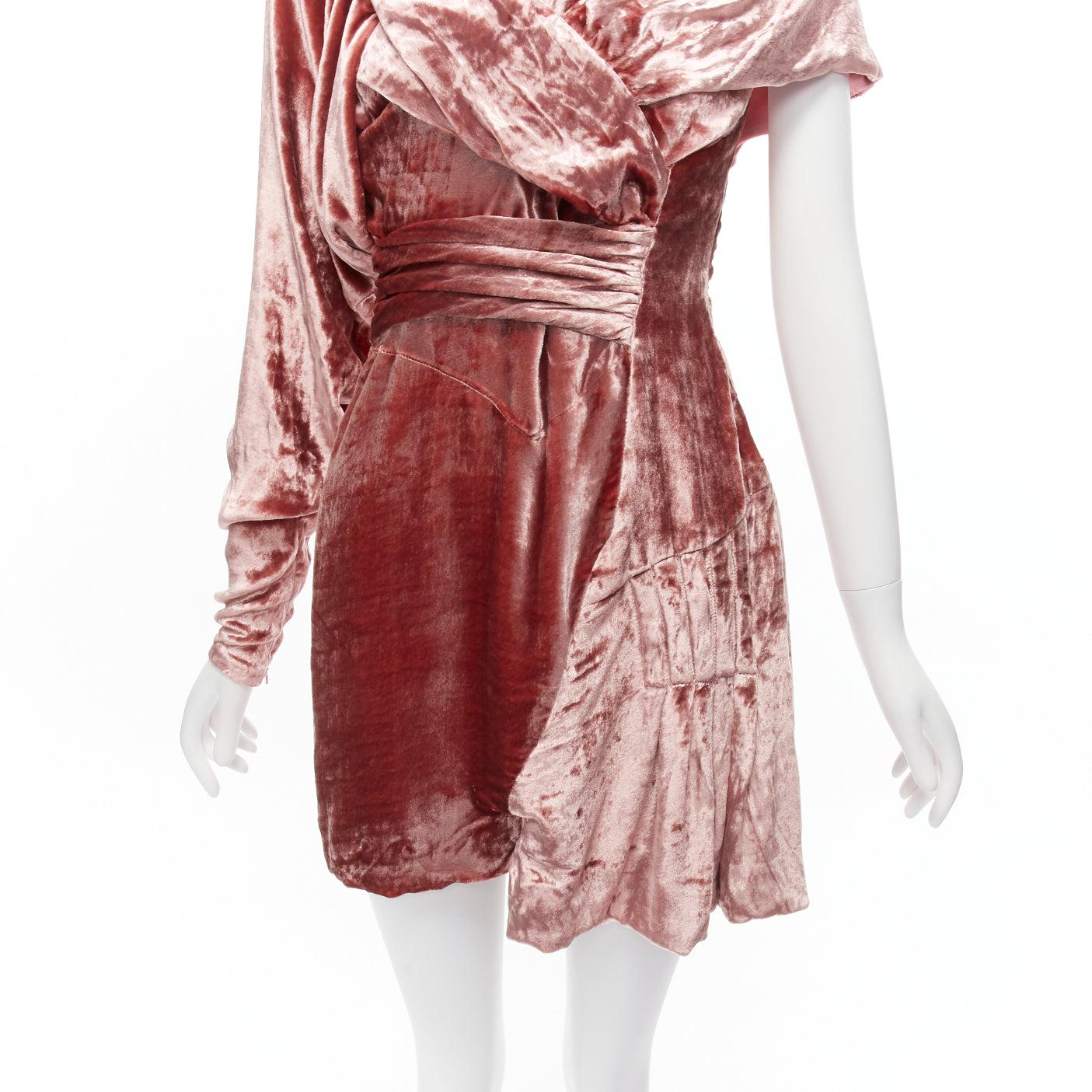 MICHAEL VAN DER HAM Runway crushed velvet asymmetric wrap draped mini dress UK8 For Sale 3