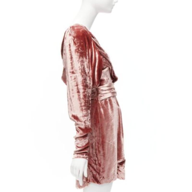 Beige MICHAEL VAN DER HAM Runway pink velvet asymmetric wrap draped mini dress UK8 S For Sale
