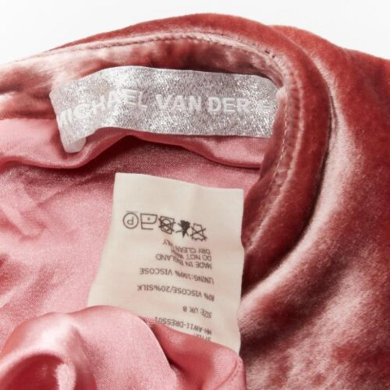 MICHAEL VAN DER HAM Runway mini robe drapée asymétrique en velours rose GB8 S en vente 3