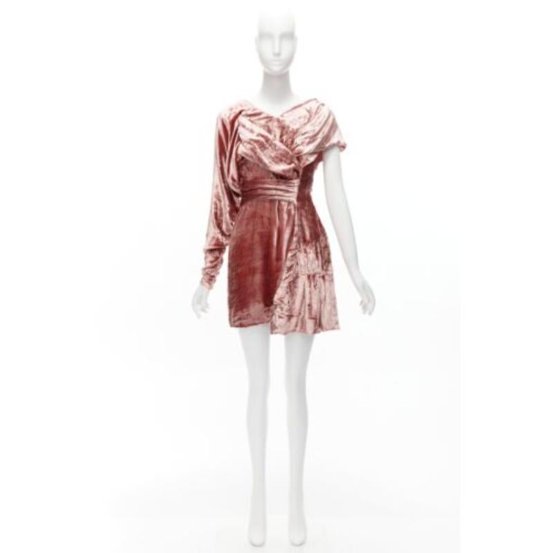 MICHAEL VAN DER HAM Runway pink velvet asymmetric wrap draped mini dress UK8 S For Sale 4