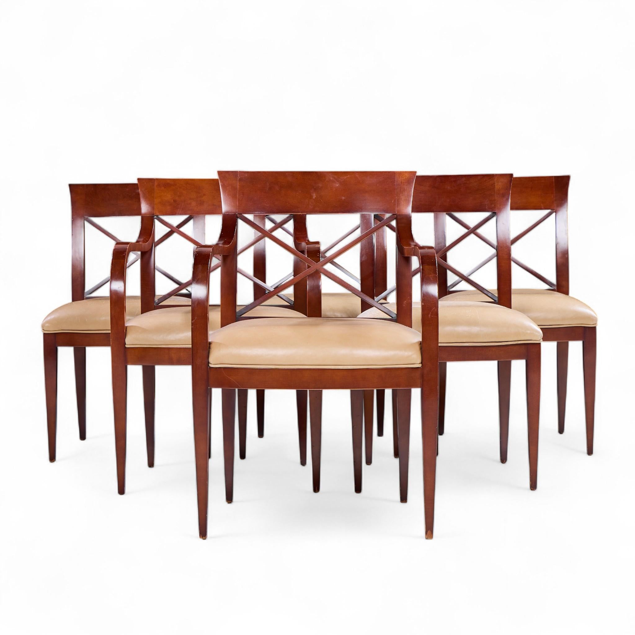 Michael Vanderbyl for Baker Archetype Dining Chairs - Set of 6

Each armless chair measures: 20.75 wide x 23 deep x 34 high, with a seat height of 19.25 inches
Each captains chair measures: 22 wide x 23 deep x 34 high, with a seat height of 19.25