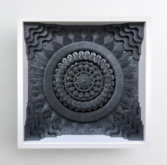 3D Hand Constructed Metallic Paper Sculpture, Framed, Wall Mounted, Plexi Cover