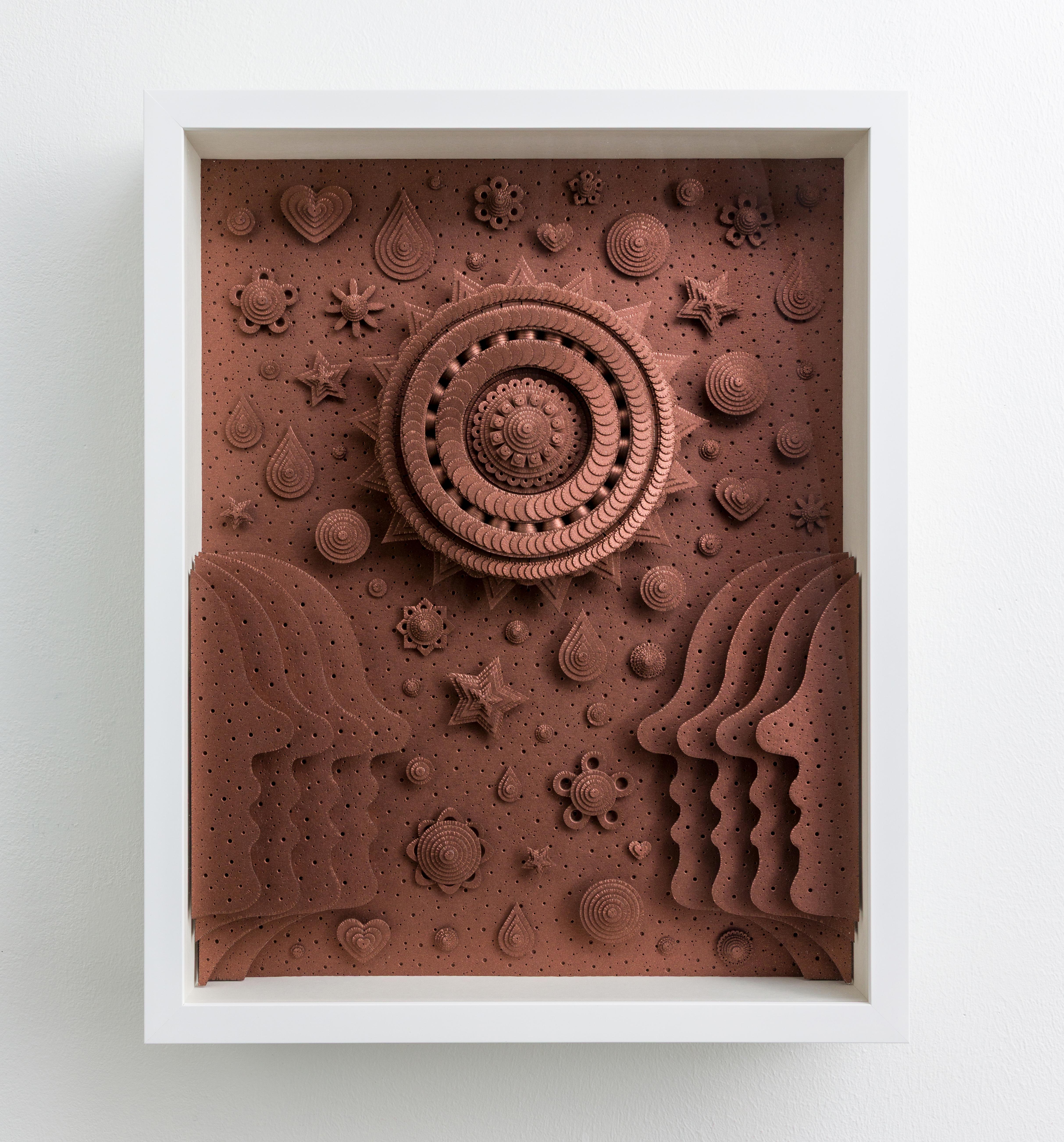 Escultura 3D de Papel Metálico Construida a Mano, Enmarcada, Montada en la Pared, Cubierta de Plexi