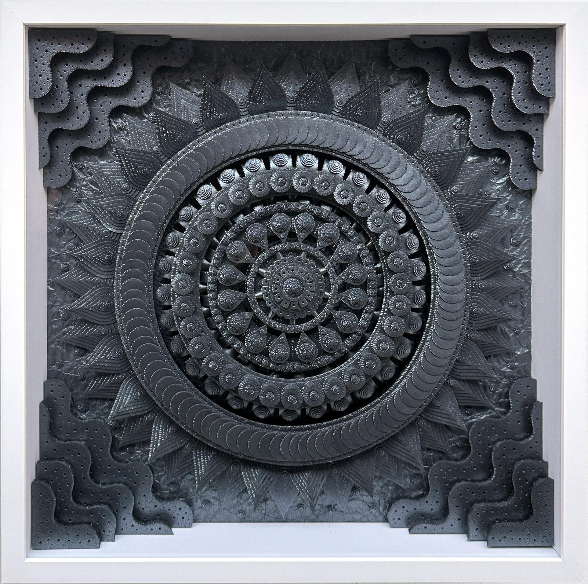 Escultura 3D de Papel Metálico Construida a Mano, Enmarcada, Montada en la Pared, Cubierta de Plexi