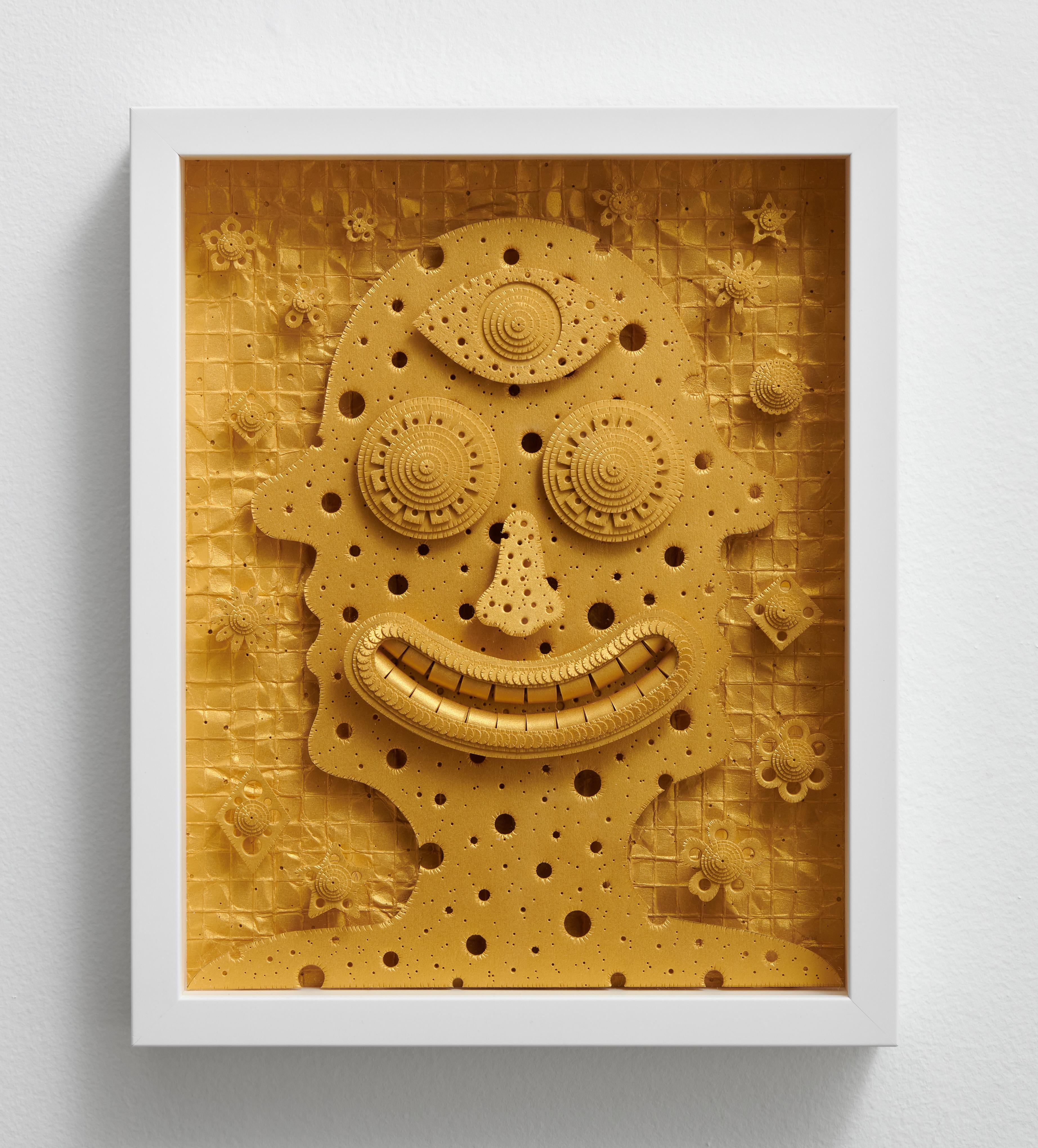 3D Hand Constructed Metallic Paper Sculpture, Framed, Wall Mounted, Plexi Cover