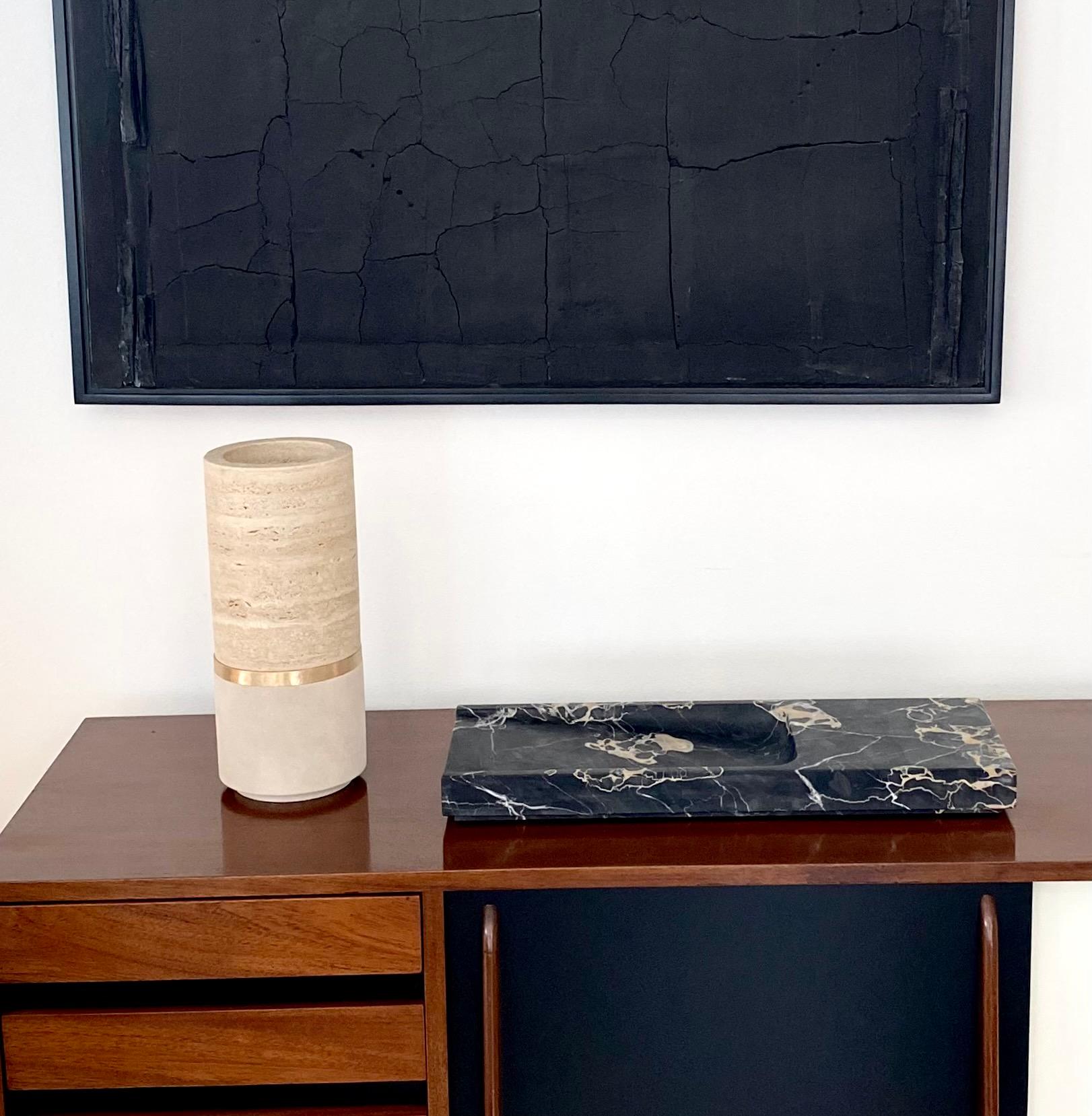 Michaël Verheyden Vase Dure Marbre Travertin Bronze Suede en vente 5