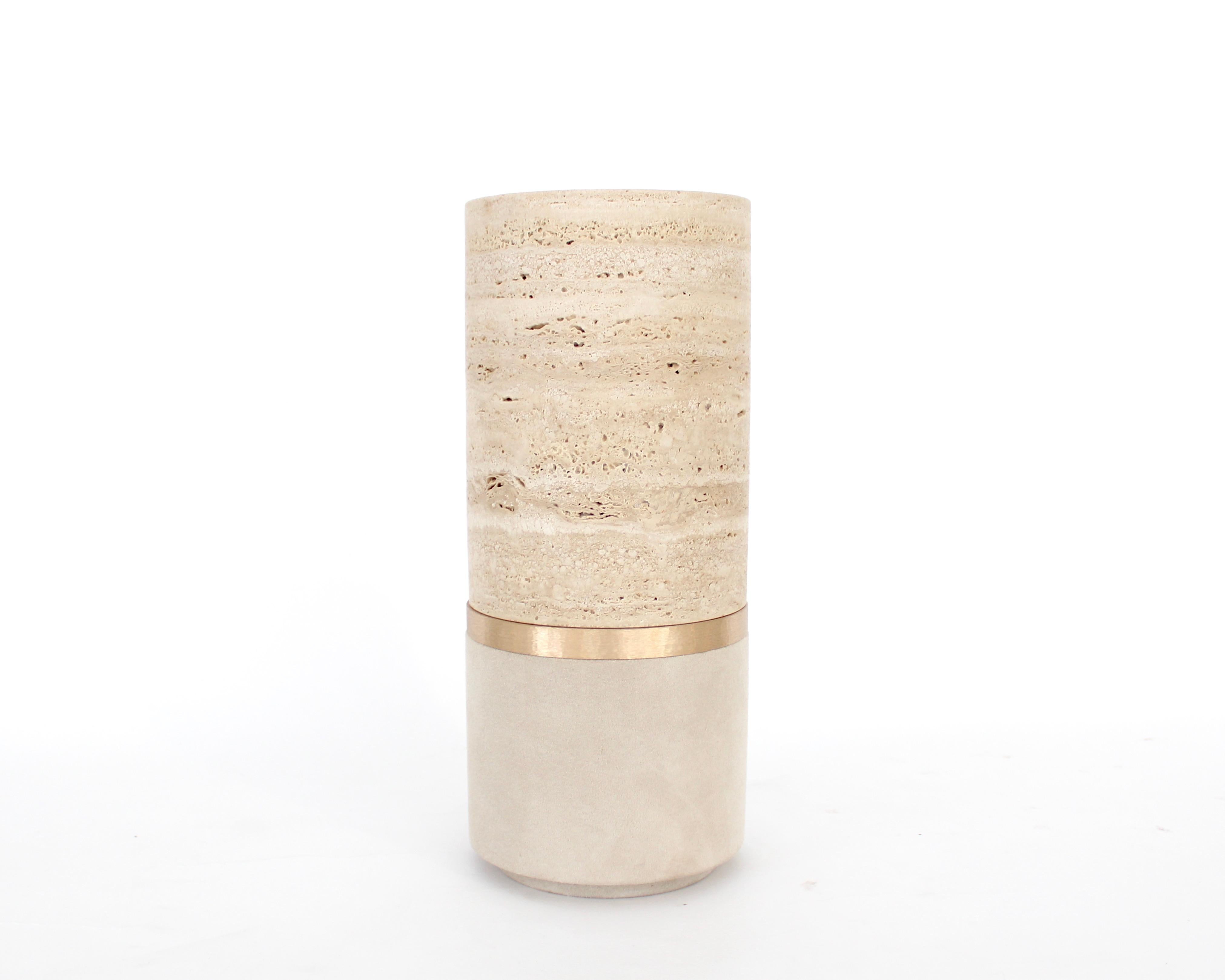 Moderne Michaël Verheyden Vase Dure Marbre Travertin Bronze Suede en vente