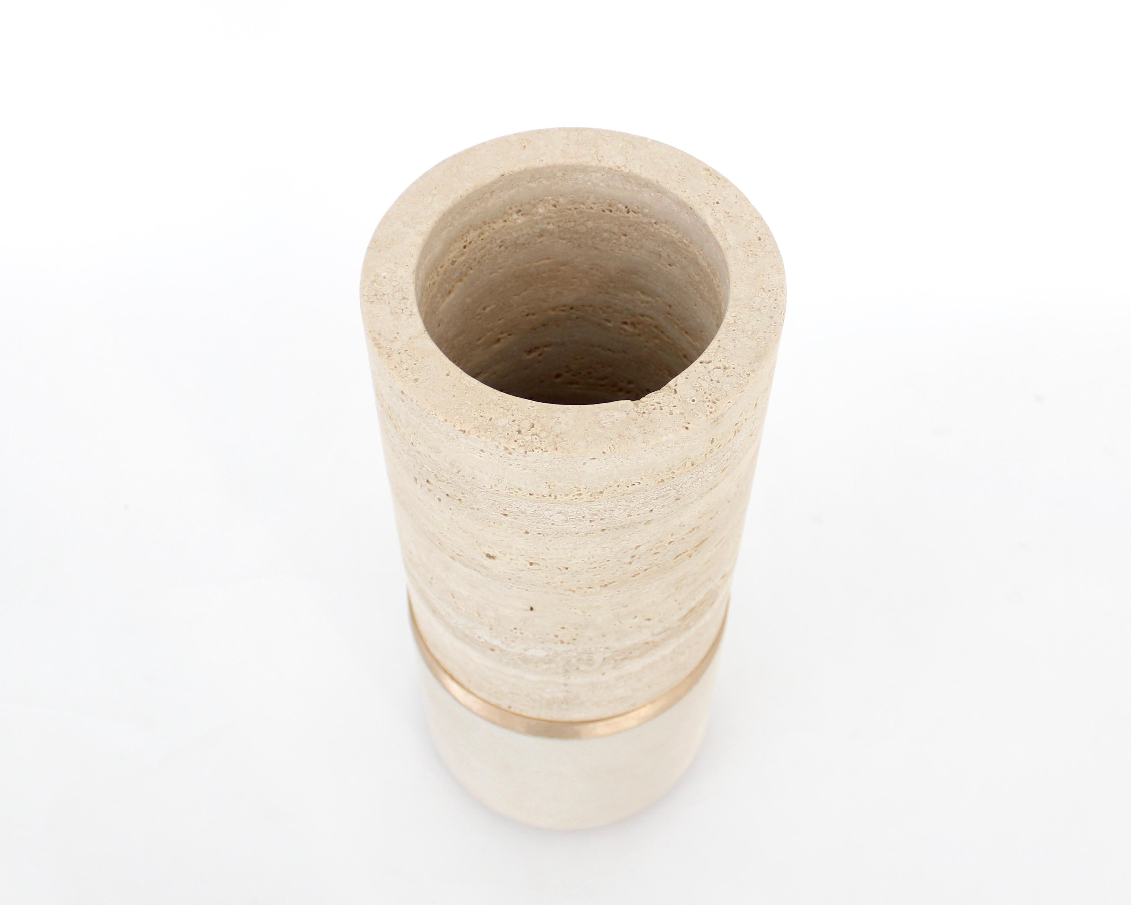 Michaël Verheyden Vase Dure Marbre Travertin Bronze Suede en vente 3