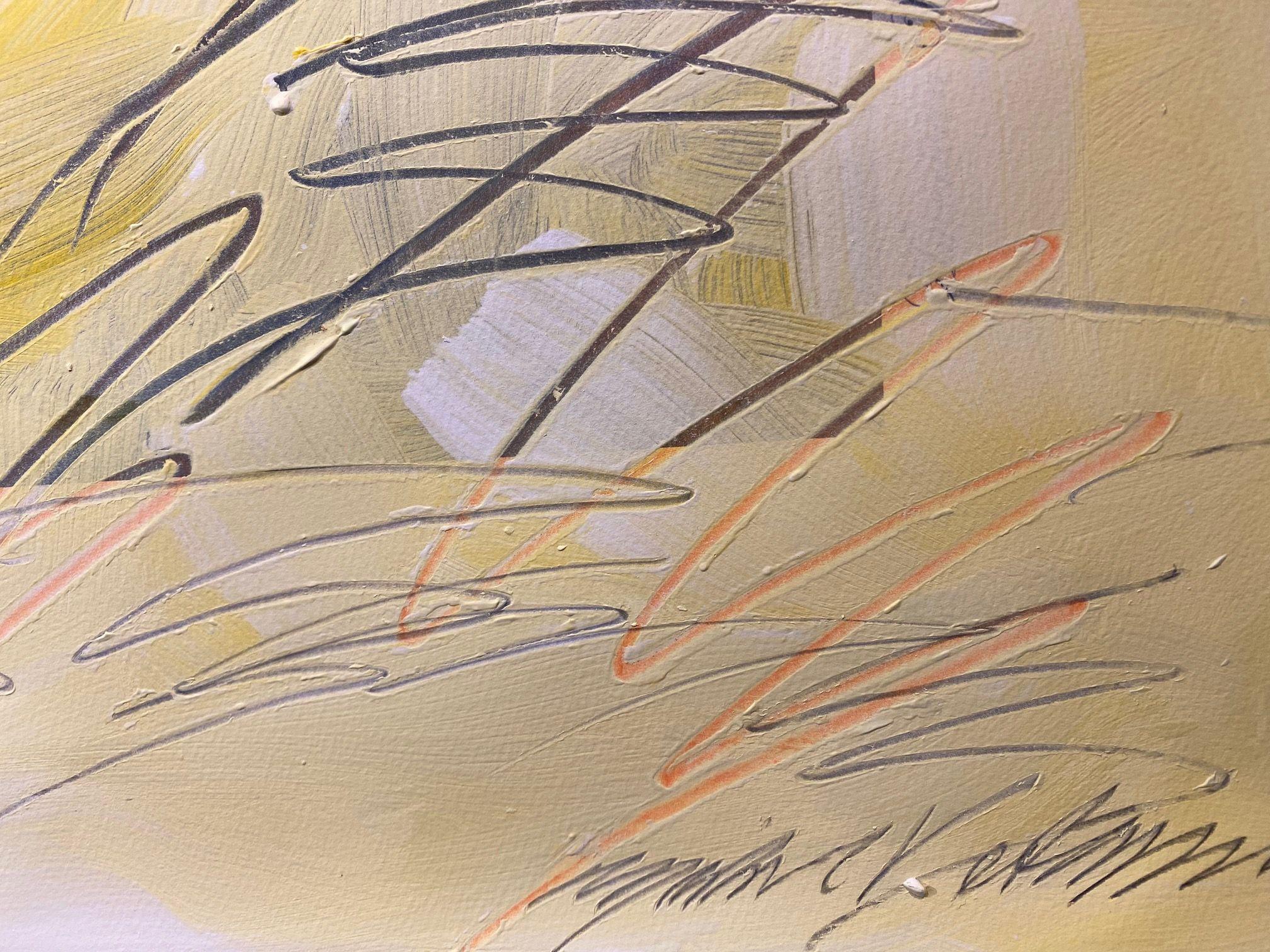 Peinture/dessin à la main, original unique en son genre, sur papier aquarelle Archival 100% coton :: : Mixed Media : : Expressionnisme abstrait : : Cette pièce est accompagnée d'un certificat d'authenticité officiel signé par l'artiste : : Prêt à