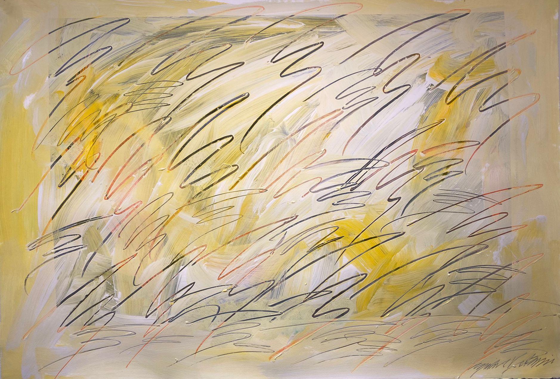 Dessin d'art mural abstrait/peinture n° 01152023, technique mixte sur papier aquarelle - Mixed Media Art de Michael Verlangieri