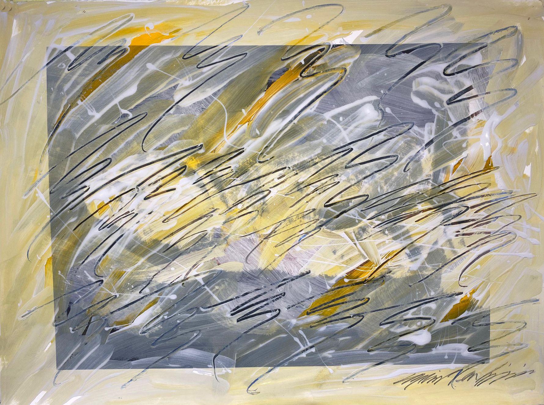 Dessin d'art mural abstrait/peinture n° 01172023, technique mixte sur papier aquarelle - Mixed Media Art de Michael Verlangieri