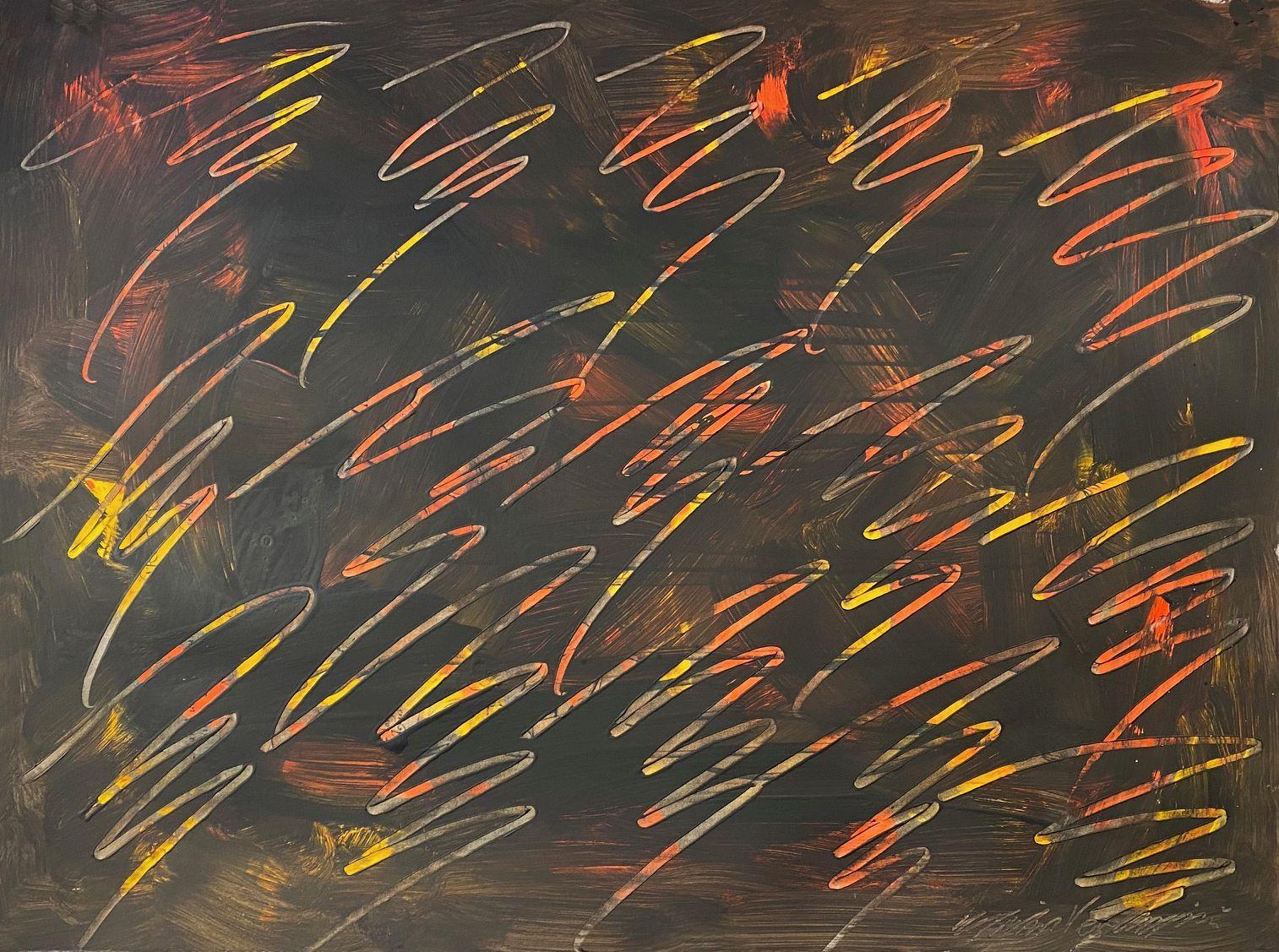 Arte mural abstracto Dibujo/Pintura #01252023, Pintura, Acrílico sobre acuarela Pa - Painting de Michael Verlangieri