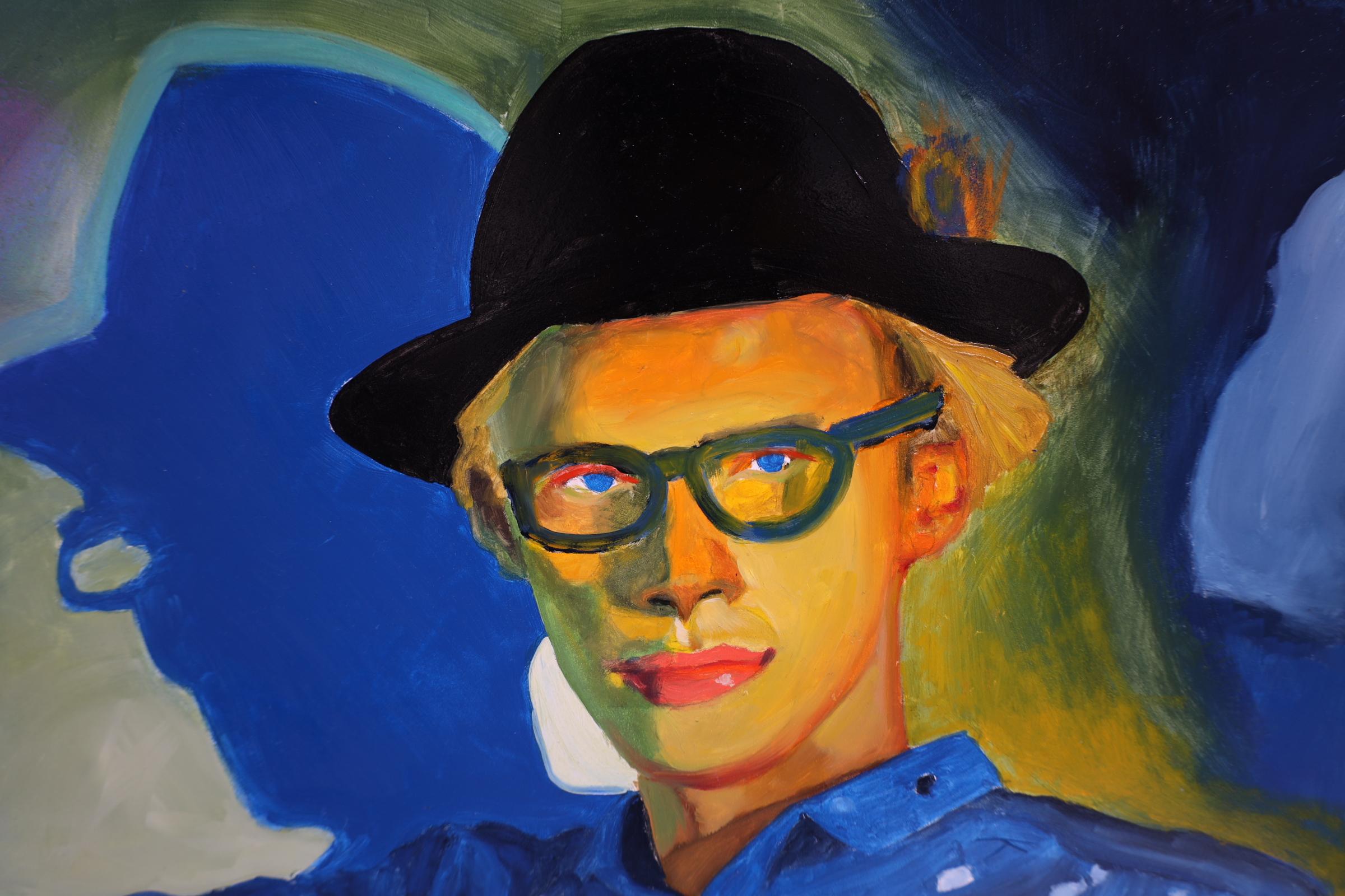 Y puedes dejarte puesto el sombrero - Figurative Painting Azul de Michael Vilkin