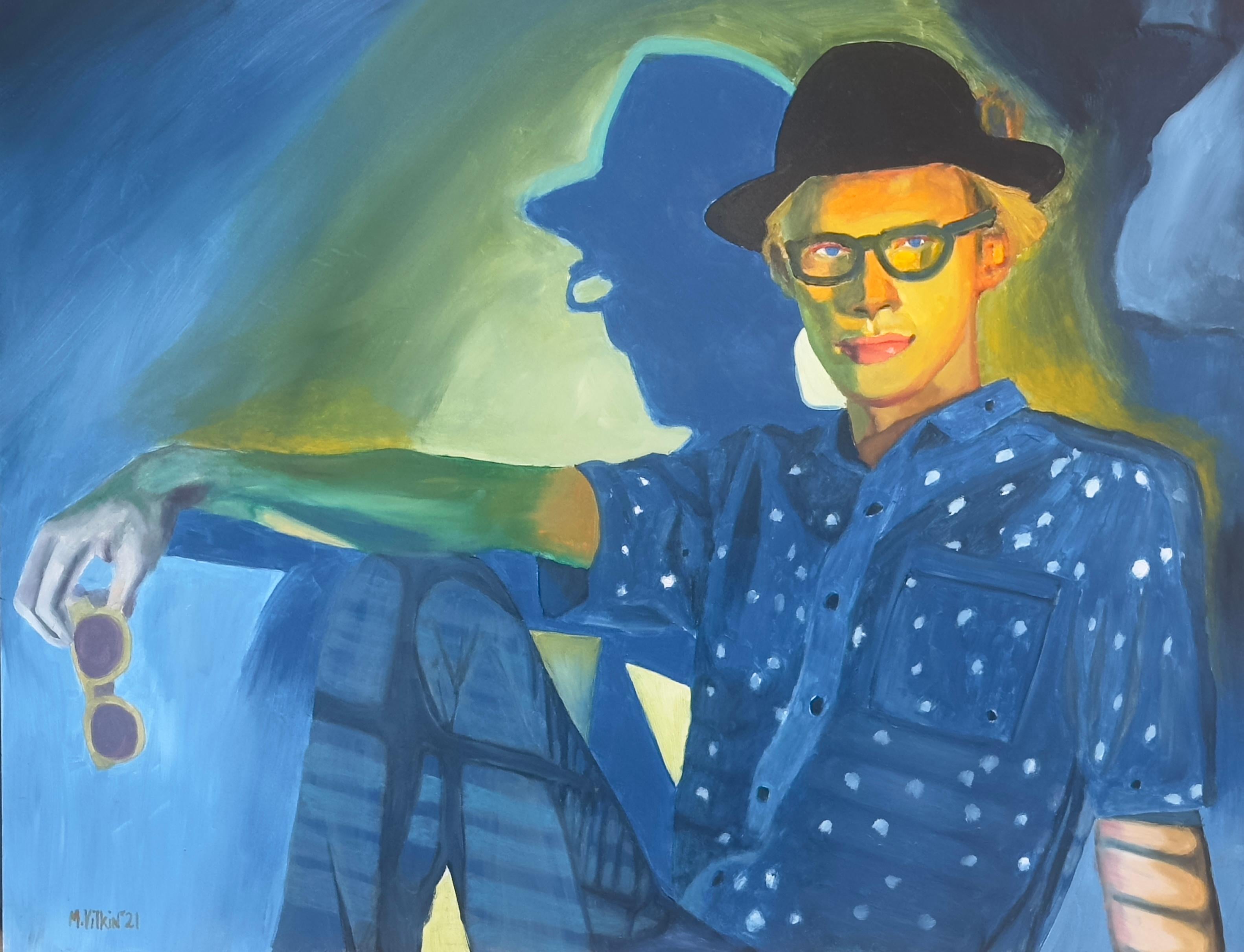 Figurative Painting de Michael Vilkin - Y puedes dejarte puesto el sombrero