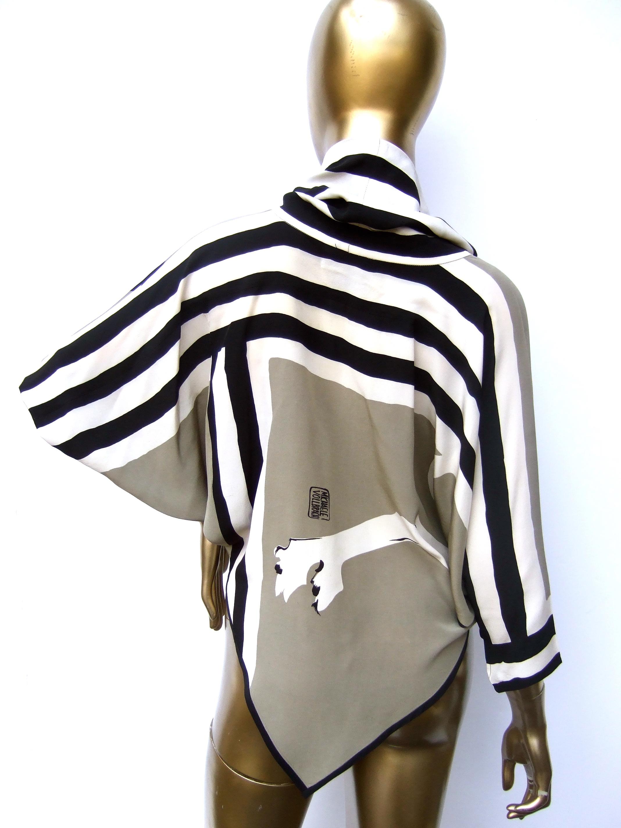 Michael Vollbrach Silk Screen Artisan Print Borzoi Batwing Tunic Blouse c 1980s  For Sale 7