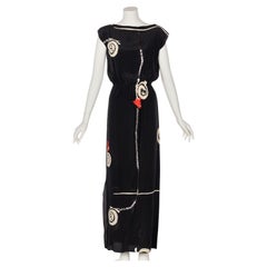 Michael Vollbracht Black Silk Sequin Print Maxi Dress, 1980s