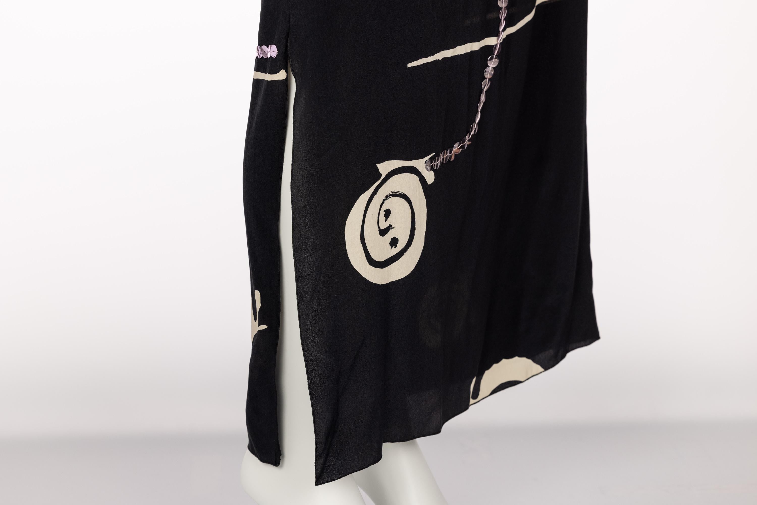 Michael Vollbracht Black Silk Sequin Print Maxi Dress, 1980s 5
