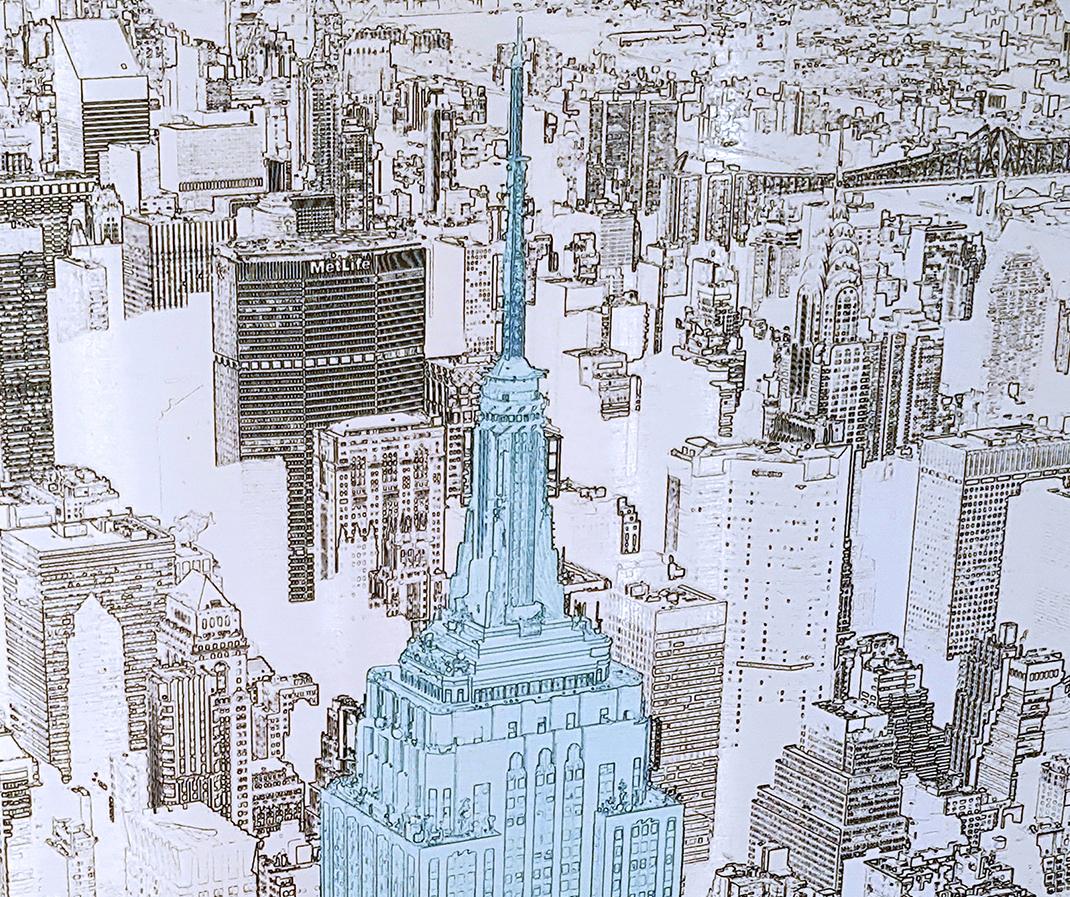 Empire State Building, Blue - Painting by Michael Wallner