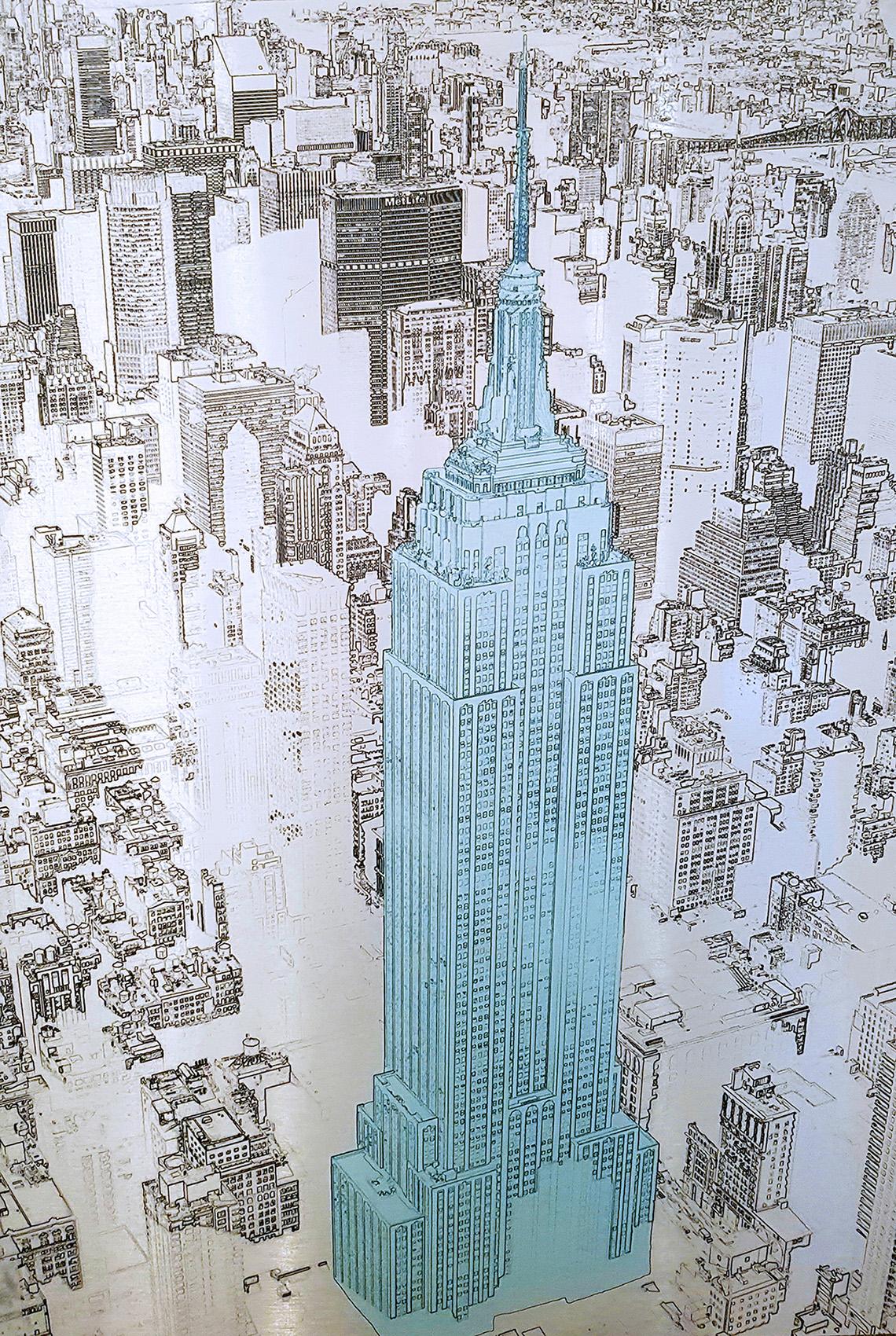Figurative Painting Michael Wallner - Empire State Building, bleu