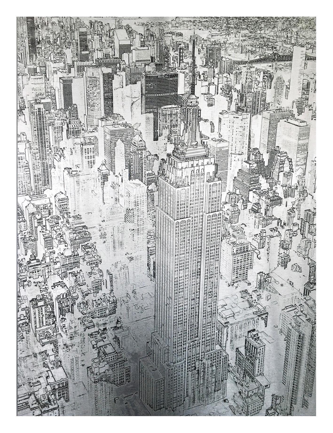 Empire State Building, Silver - Painting by Michael Wallner