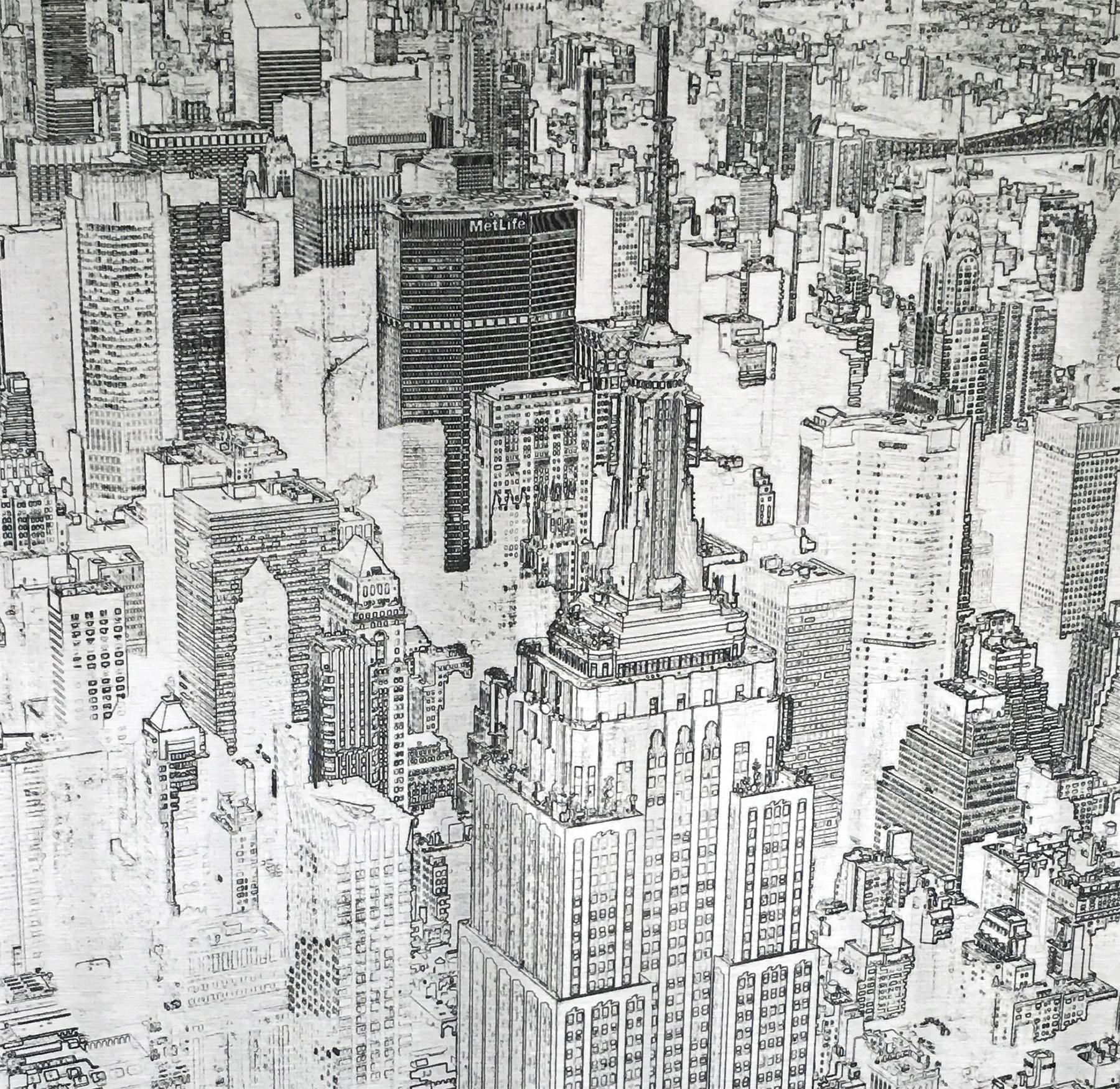 Empire State Building, argent - Argent Landscape Painting par Michael Wallner