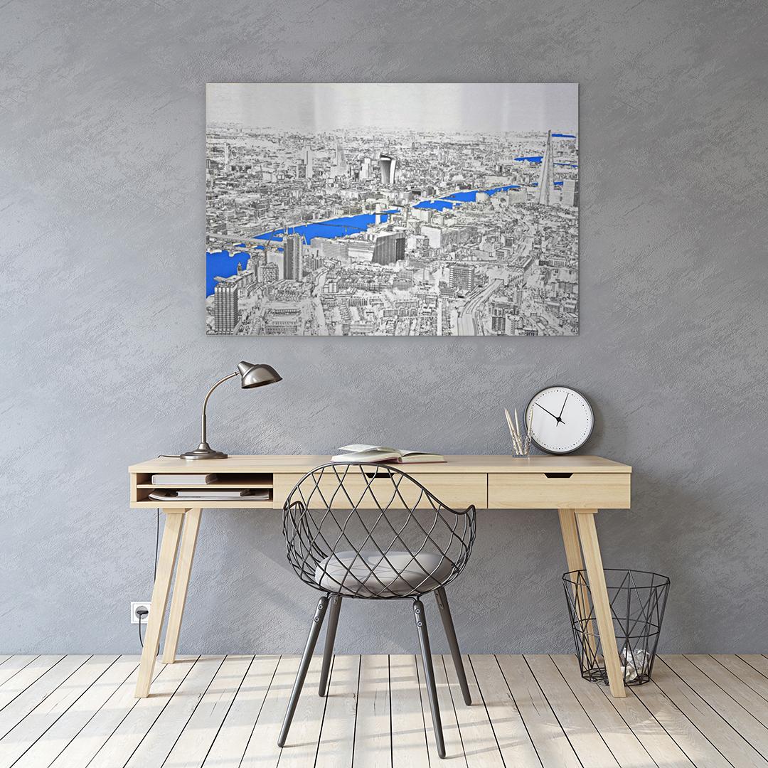 Above and Beyond, London Landscape, blue and silver aluminium art For Sale 5