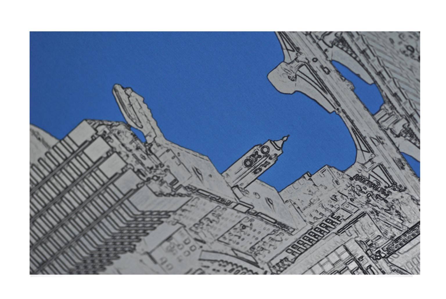 Above and Beyond, London Landscape, blue and silver aluminium art For Sale 2