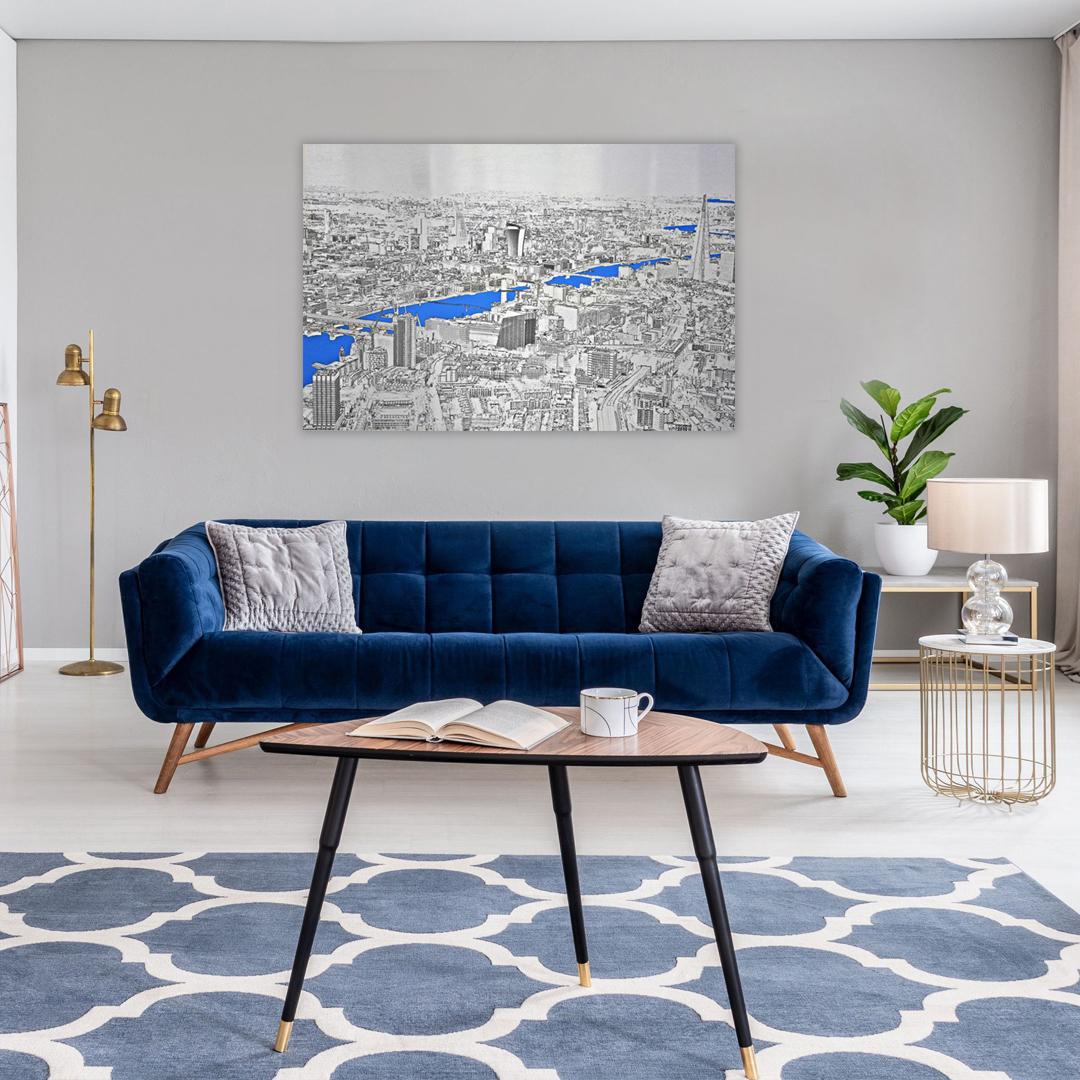 Above and Beyond, London Landscape, blue and silver aluminium art For Sale 4