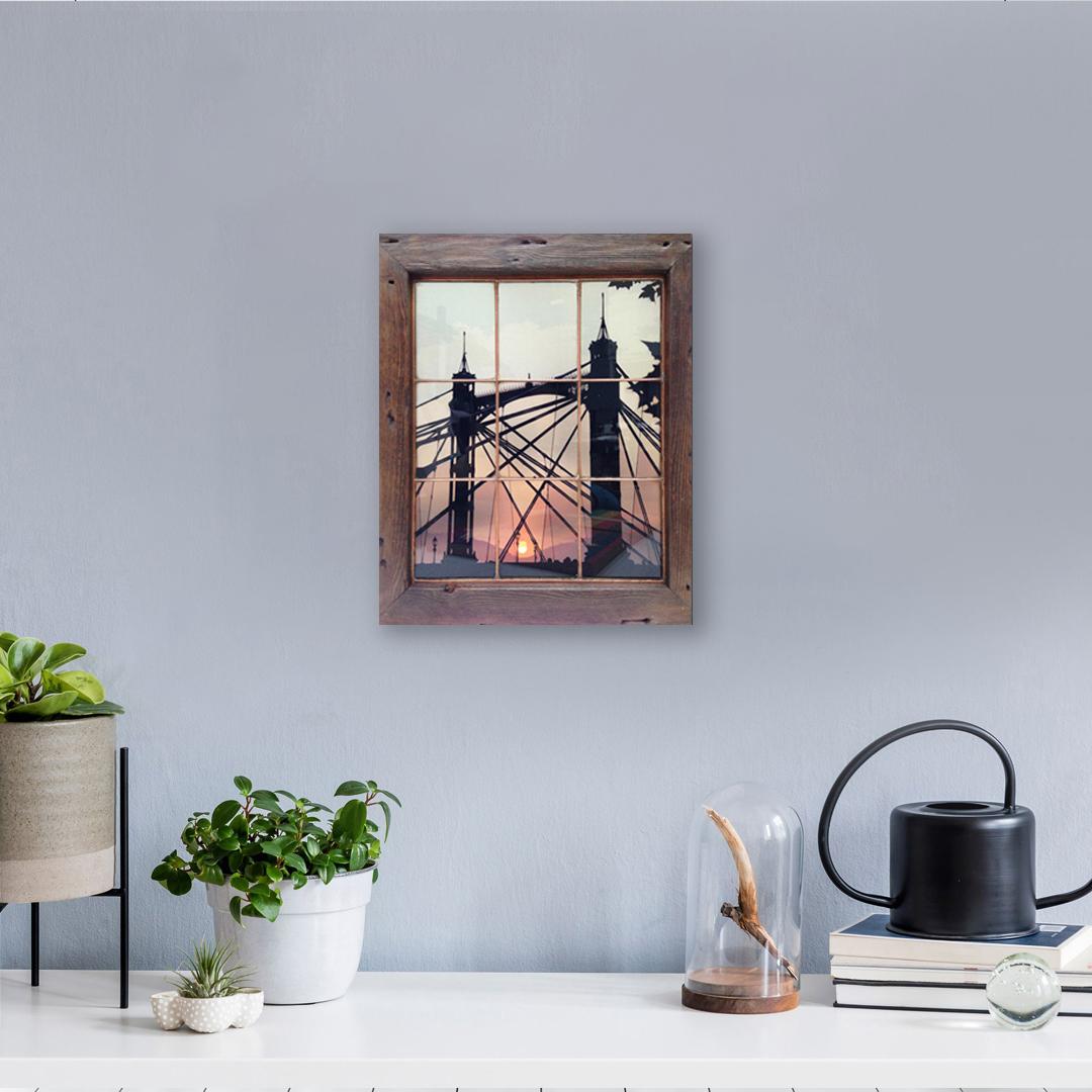 Albert Bridge Sunset, Vintage Window - Print by Michael Wallner