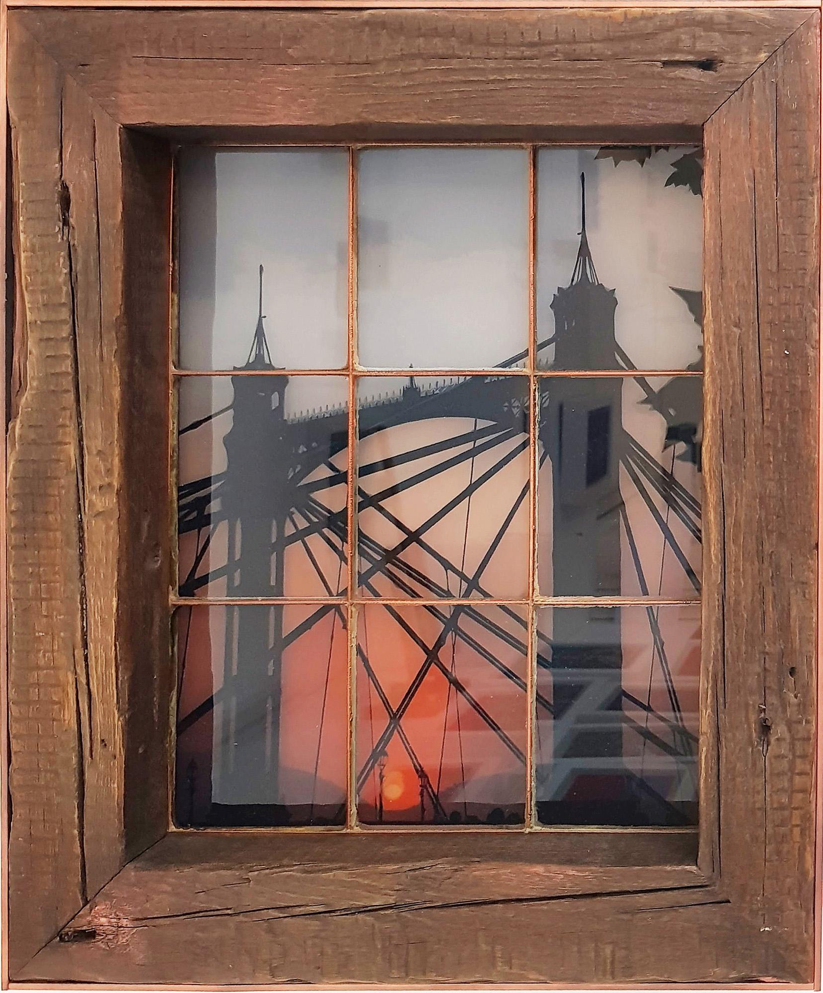 Michael Wallner Figurative Print - Albert Bridge Sunset, Vintage Window