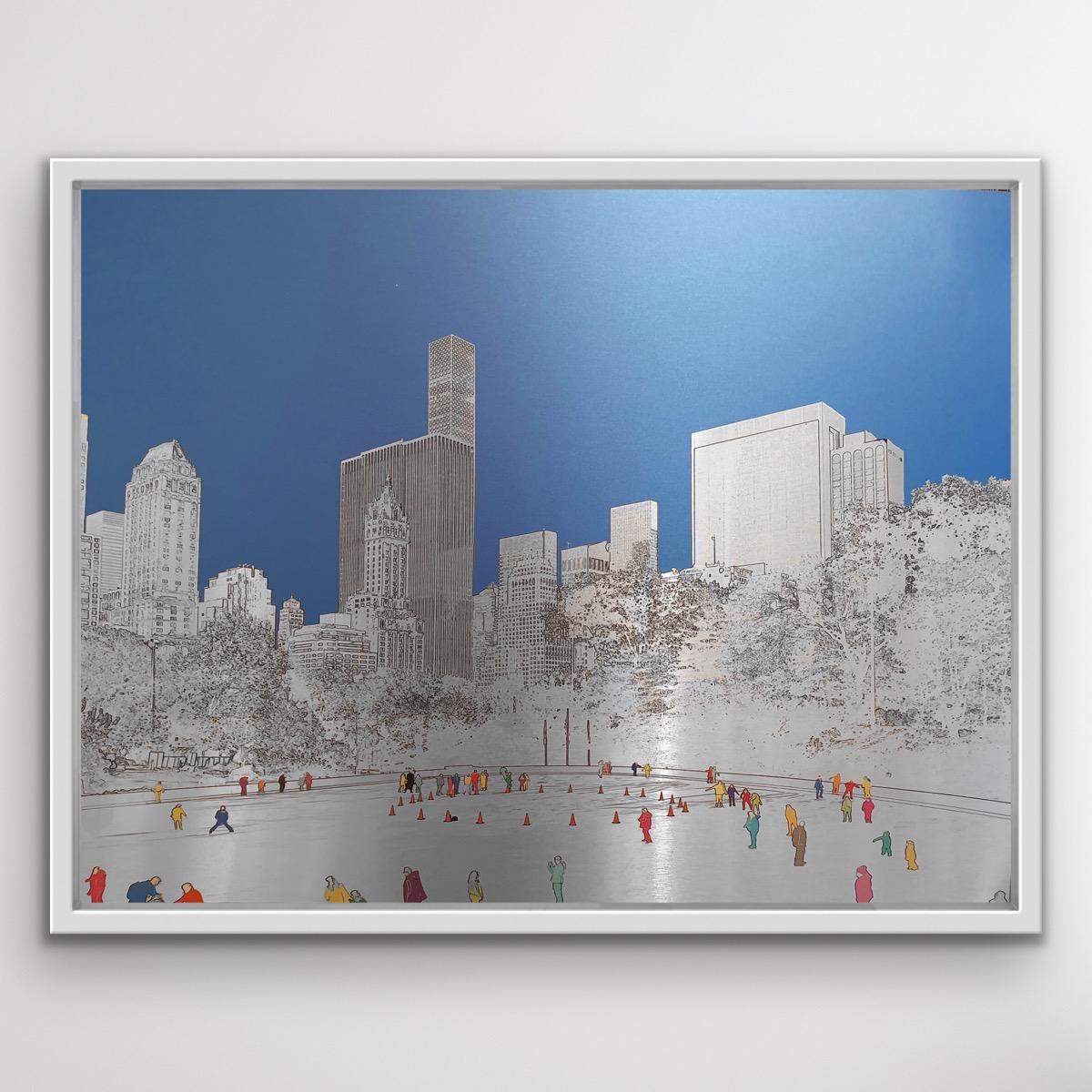 Central Park Ice Rink, New York Art, Statement Metal Art, Zeitgenössische Stadtlandschaft (Grau), Interior Print, von Michael Wallner