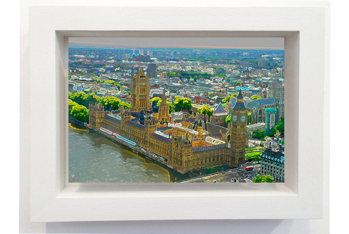 Michael Wallner
Little London: Houses of Parliament
Limited Edition Print
Edition of 30
Image Size: H 11cm x W 18cm
Framed Size: H 18cm x W 25cm x  D 5cm
Sold Framed in a White Box Frame
Please note that in situ images are purely an indication of
