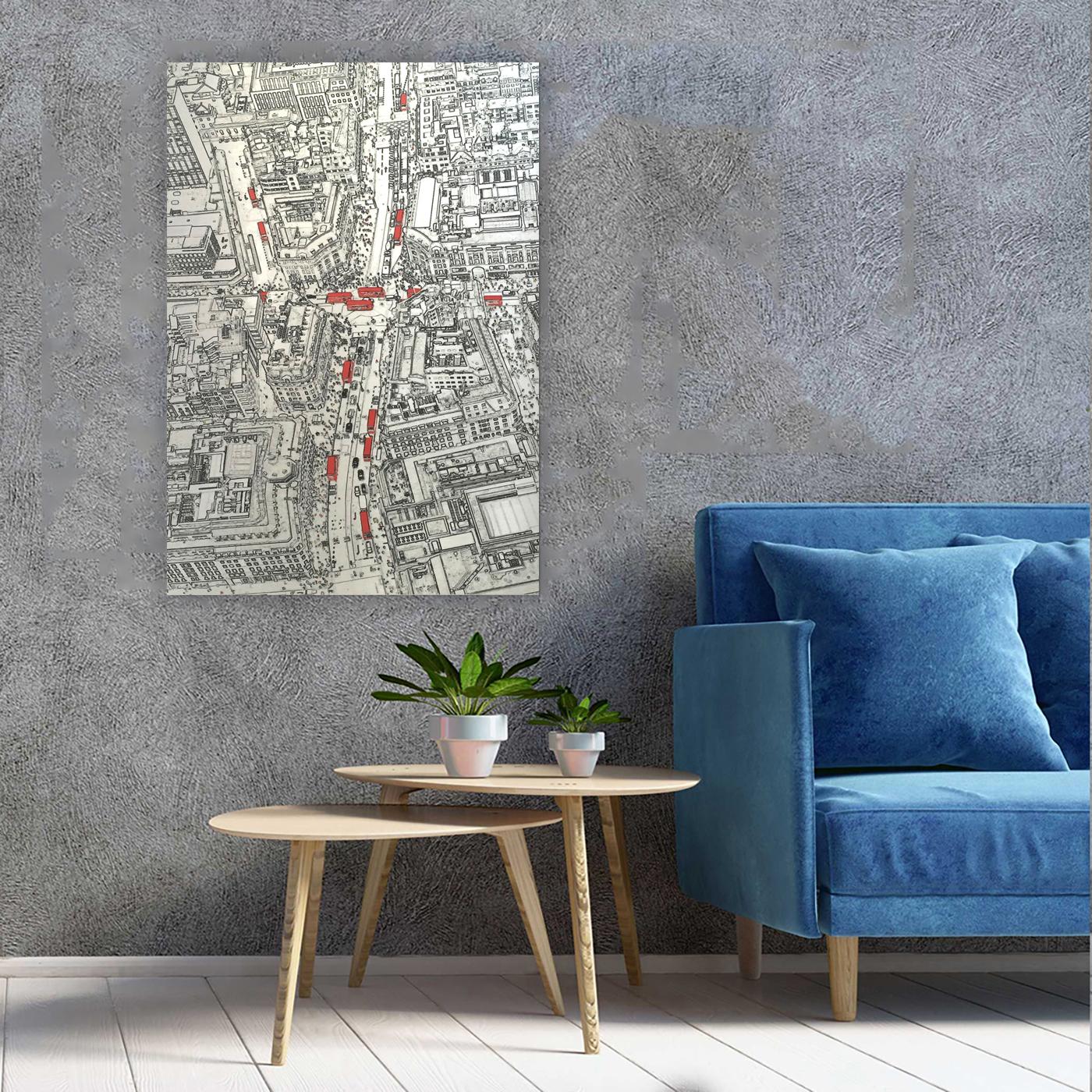 Oxford Street From Above - Gray Figurative Print by Michael Wallner