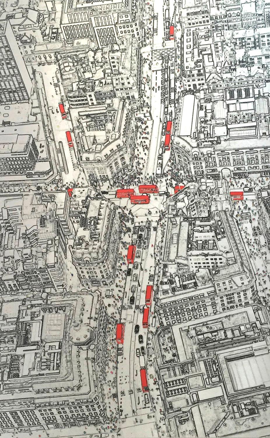 Michael Wallner Figurative Print - Oxford Street From Above