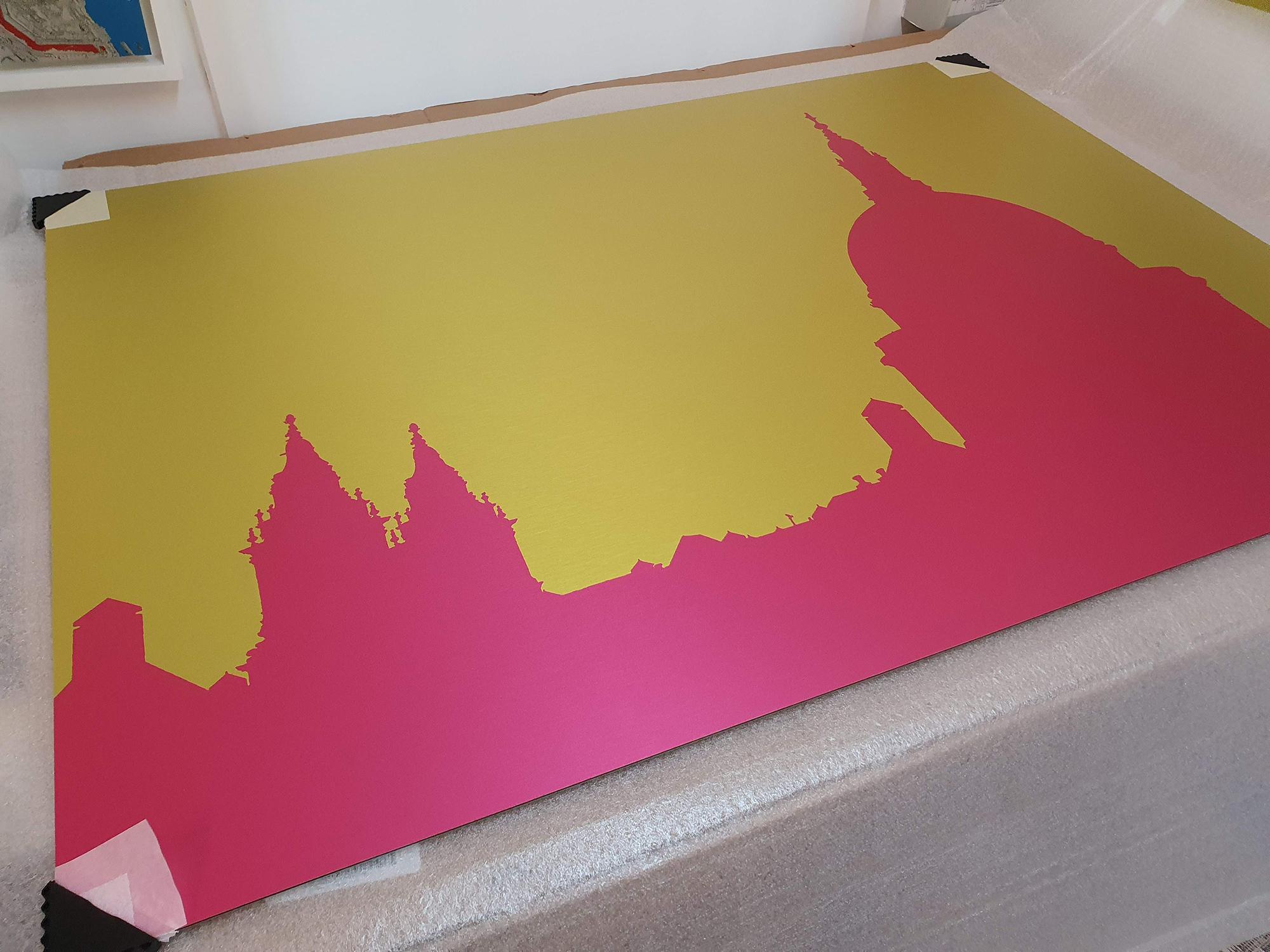 St Pauls, Pop Art Pink - Yellow Landscape Print by Michael Wallner