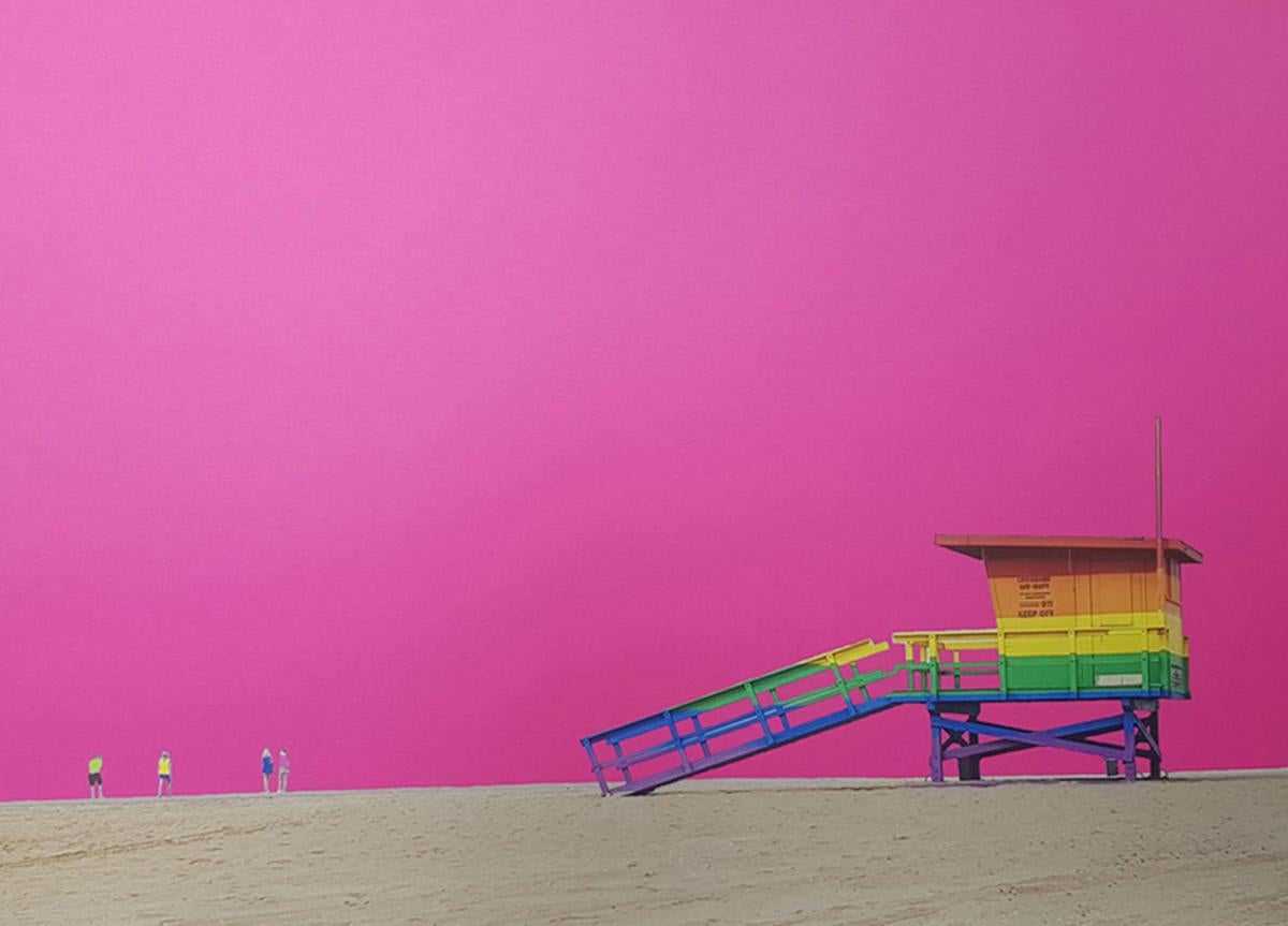 Cabaña del Socorrista de Venice Beach, Obra de Arte Paisaje Vibrante, Impresión Contemporánea de la Playa