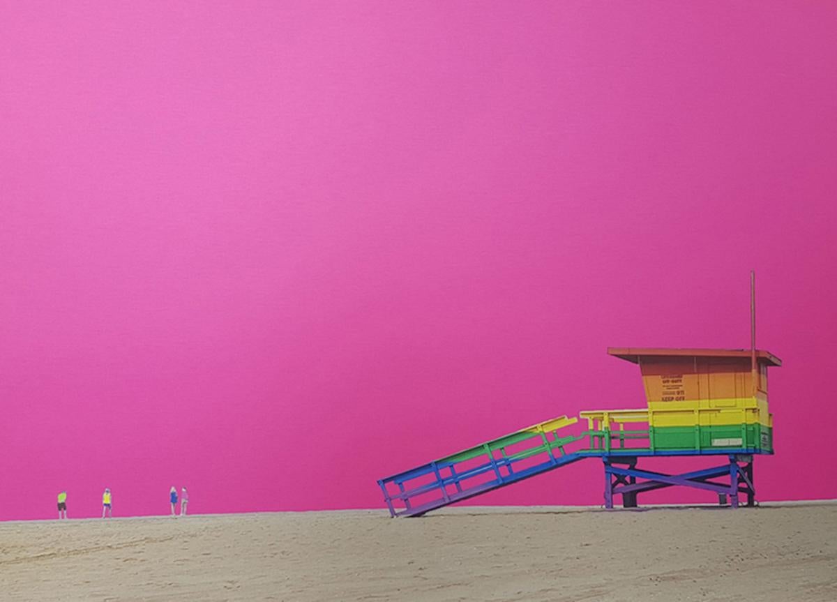 Michael Wallner Figurative Print - Venice Beach Lifeguard Hut, Vibrant Landscape Artwork, Contemporary Beach Print