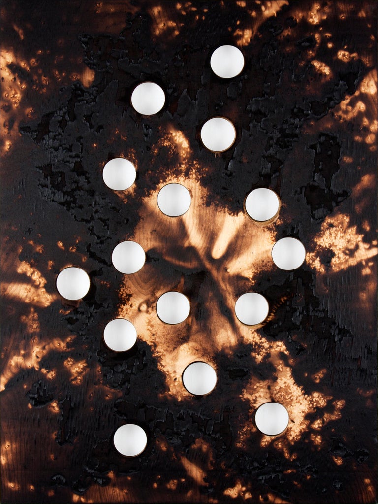 Michael Watson - Pyre I, charred birch plywood abstract patterns earth ...