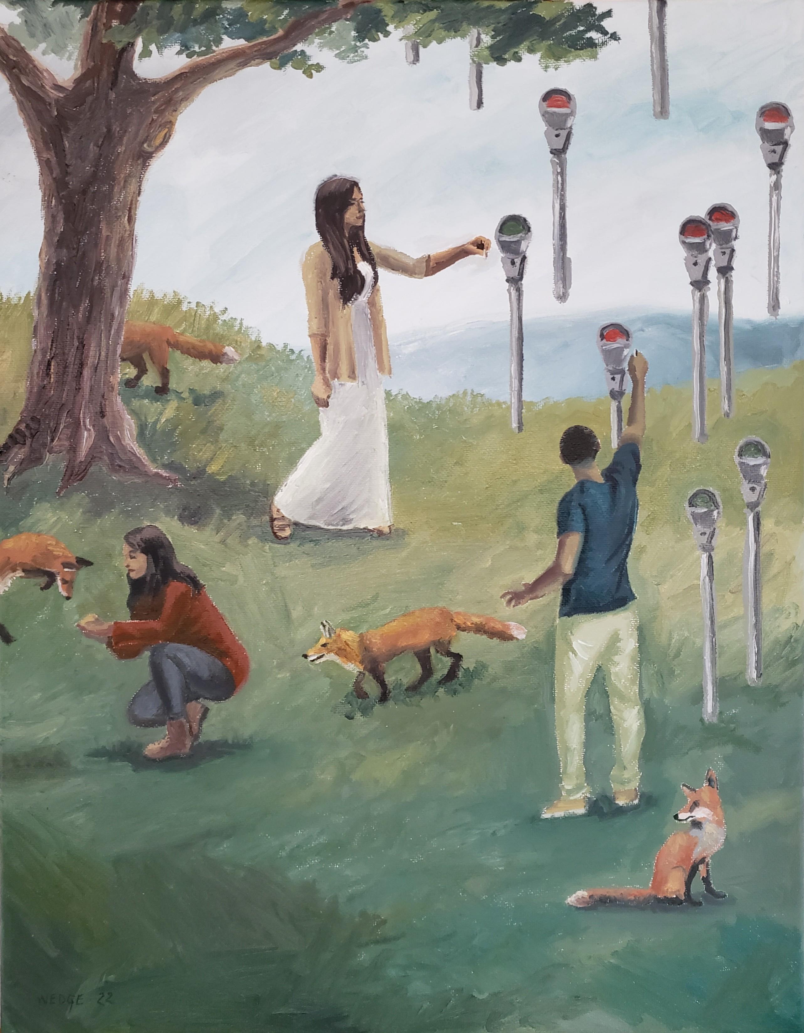 Michael Wedge Animal Painting - Feeding, Oil Painting
