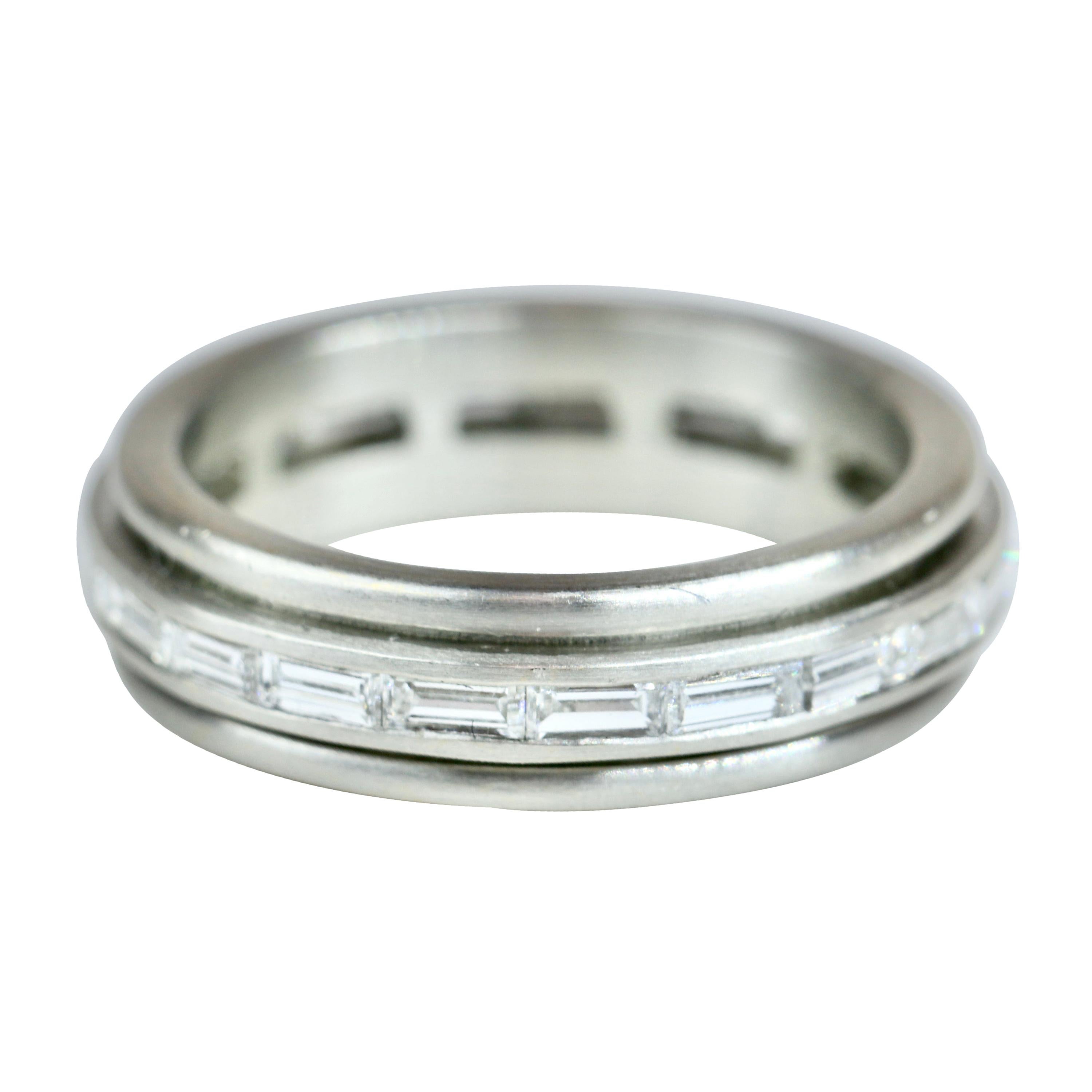 Baguette Diamond and Platinum Band Ring at 1stDibs