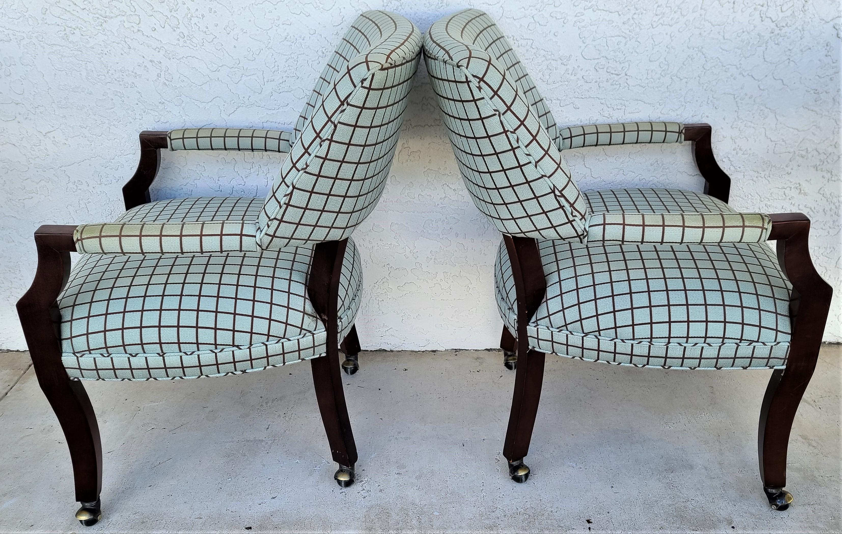 Offering one of our recent Palm Beach Estate fine furniture acquisitions of a
Set of 4 Michael Weiss for Vanguard Furniture rolling dining game armchairs
Very comfortable with spring-supported seats and lots of back support.

Approximate
