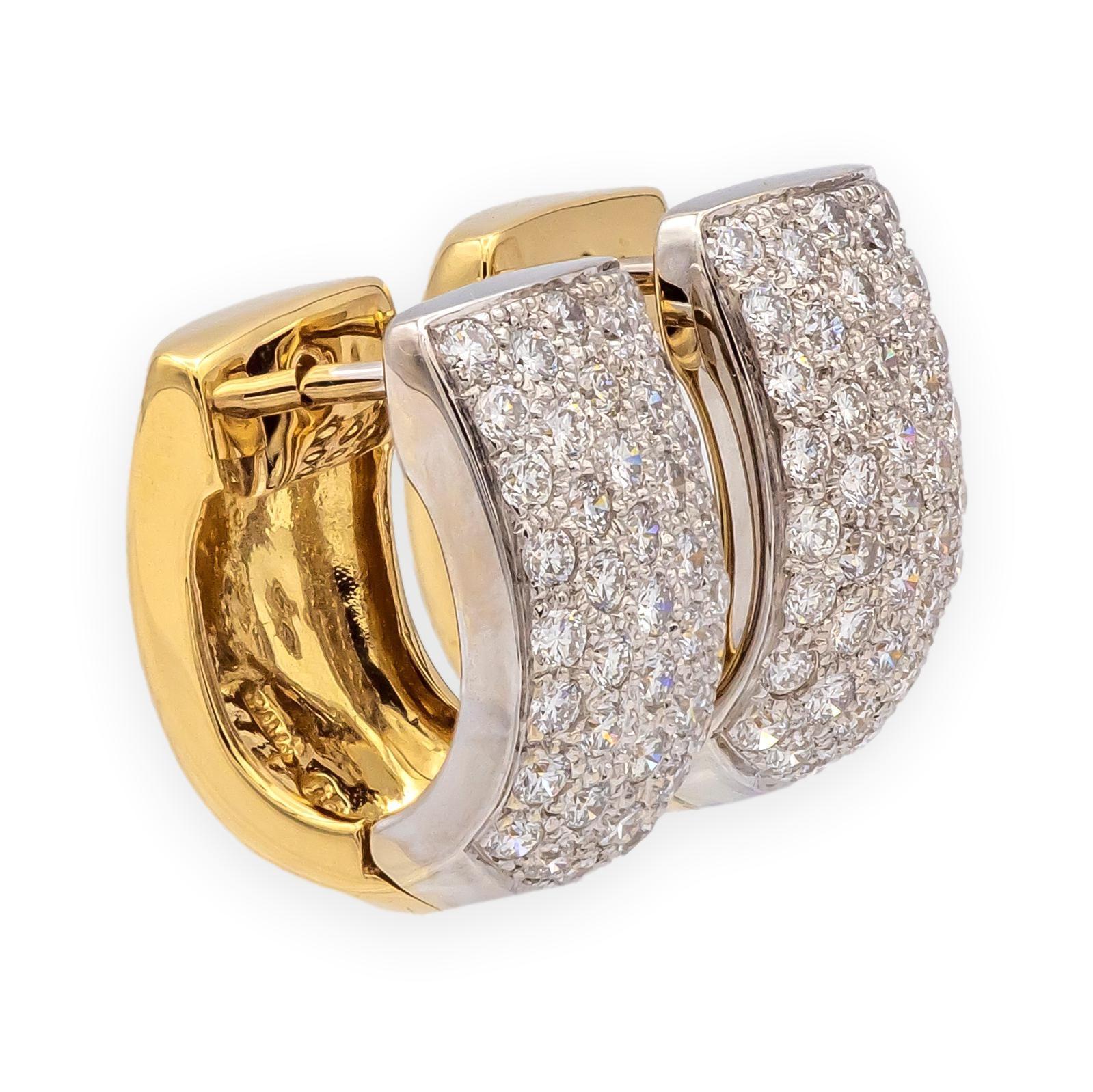 Michael Werdiger 18K 2 Ton Gold Pave Diamond Huggie Ohrringe 1.65ct 5/8